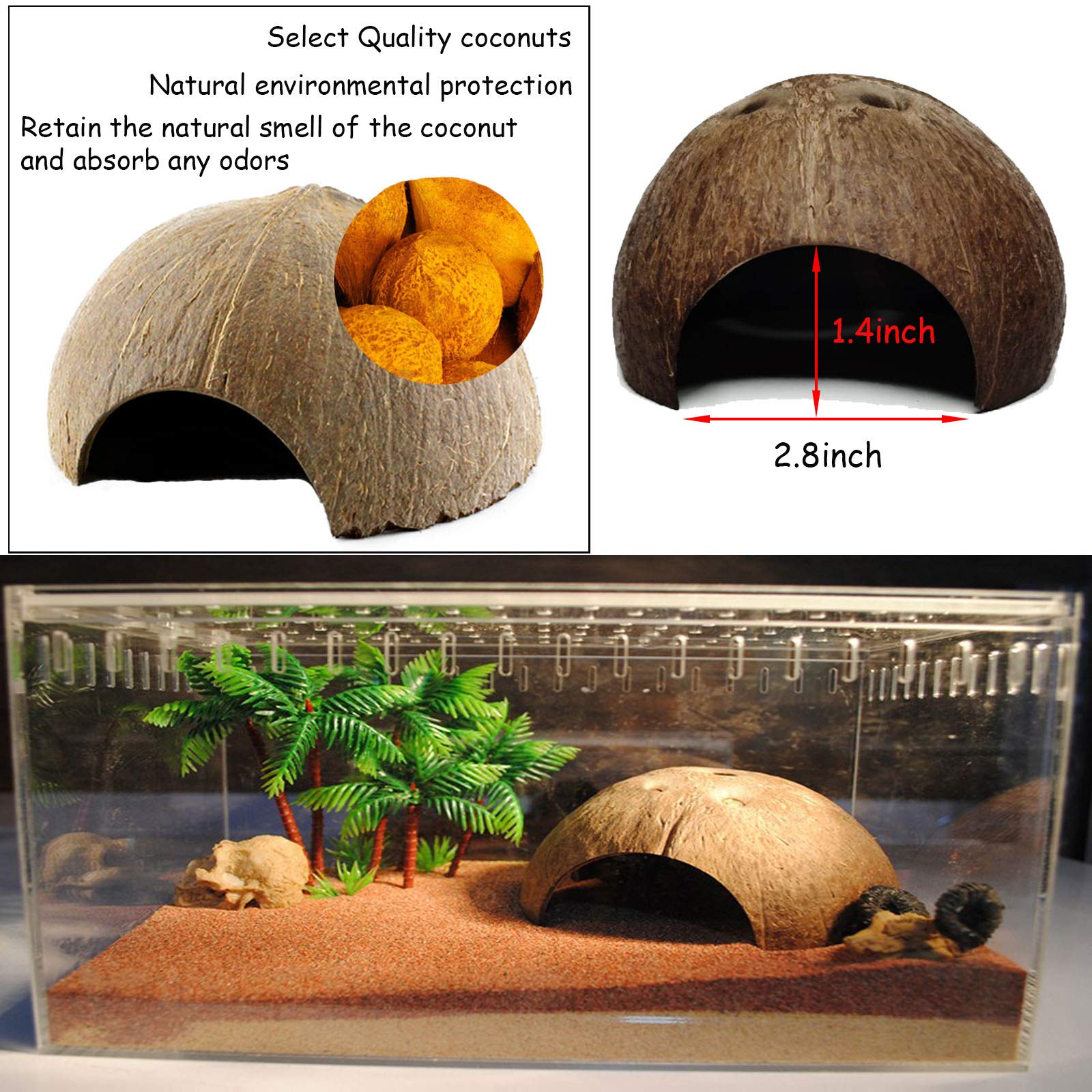 Kathson Leopard Gecko Tank Accessories Bearded Dragon Habitat Decor Reptile Hanging Plants Artificial Bendable Climbing Vines Lizard Hidden Coconut Shell Hole Hut For Chameleon, Snake, Iguana, Turtle