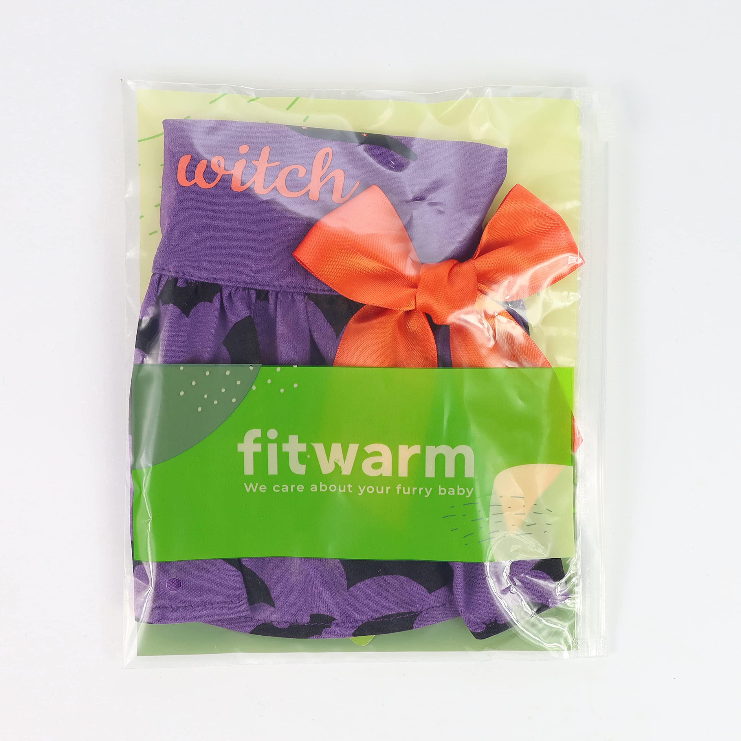 Fitwarm 100% Cotton I'M The Good Witch Halloween Dog Costume Puppy Dress Doggie Party One Piece With Bowknot Pumkin Bat Pet Vest Shirt Holiday Cat Outfits Purple Xx-Small