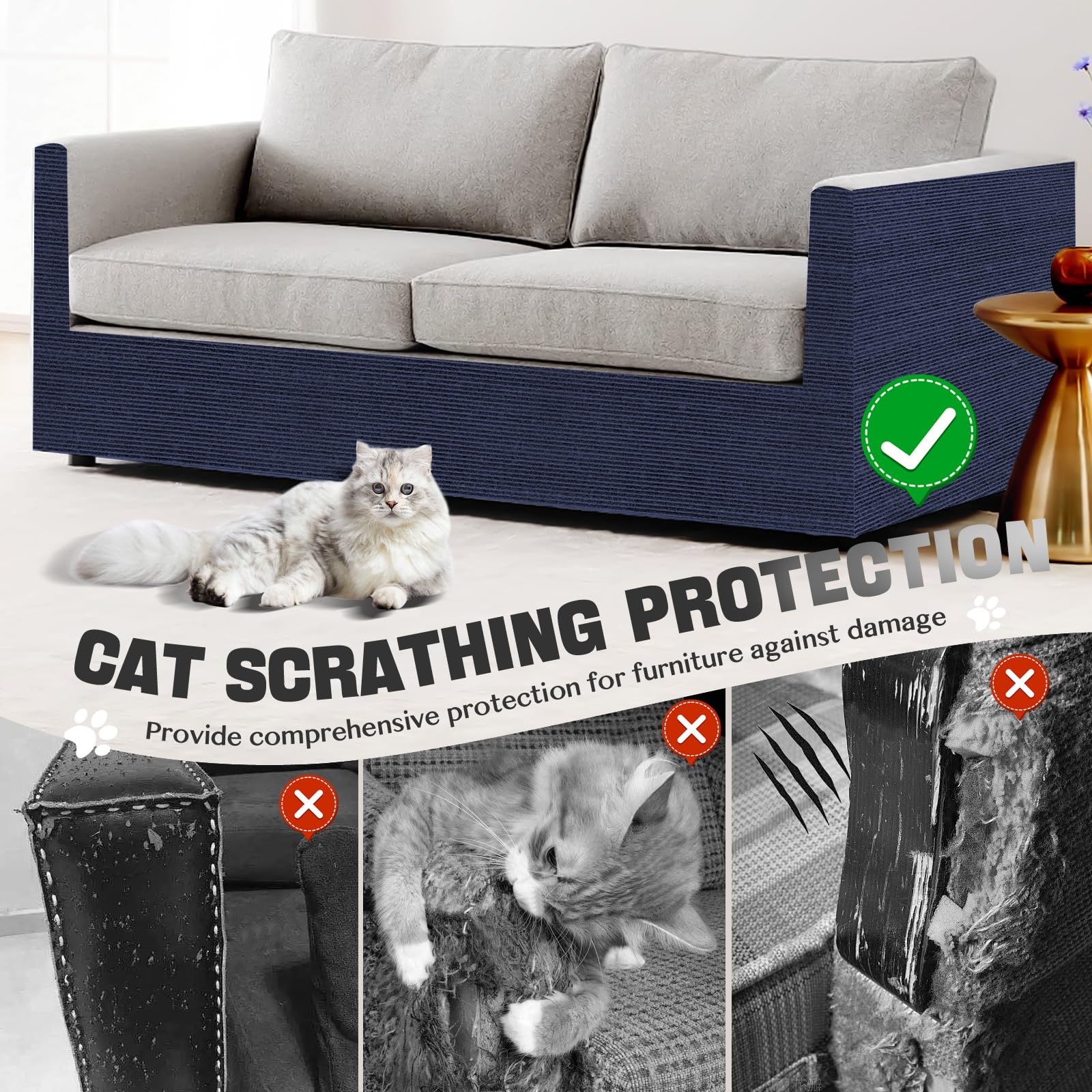 118x15.8 Cat Scratch Couch Furniture Protector, Adhesive Cat Scratch Pad Deterrent for Furniture, DIY Climbing Cat Scratcher Cou