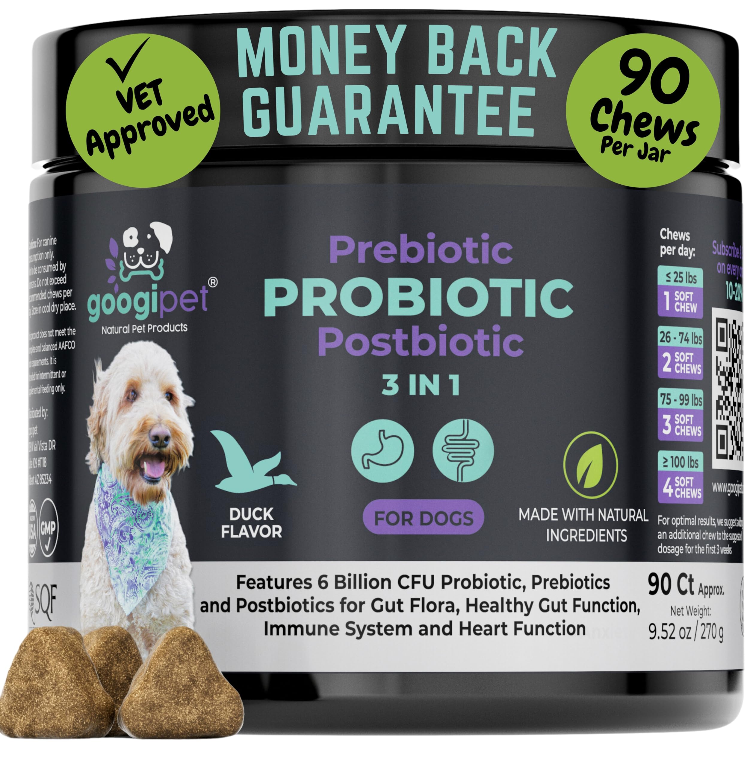 Googipet Probiotics for Dogs Digestive Health - Prebiotics and Probiotics Chews for Dogs Gut Health + Digestive Enzymes - Dog Pr