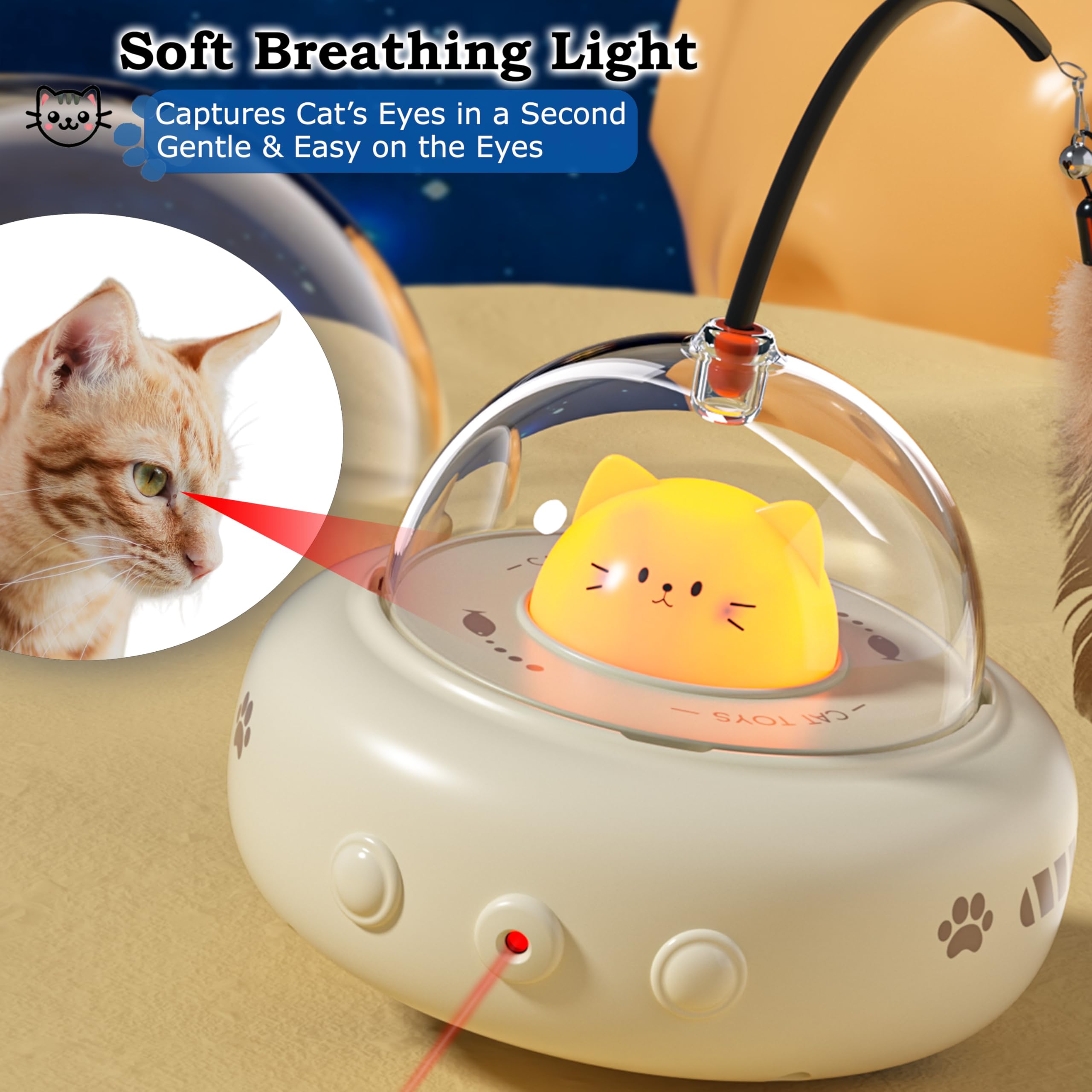 Hooroor Laser Cat Toy For Indoor Cats,2 In 1 Ufo-Vehicle Automatic Motion With Feather,Rechargeable Electronic Smart Sensor,Inte