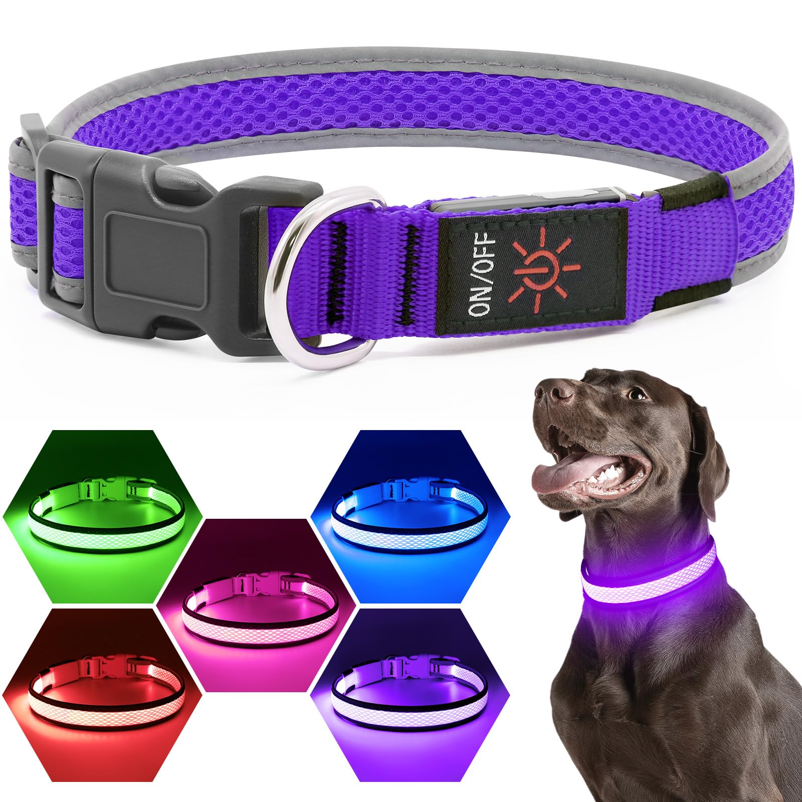 Flashseen Led Dog Collar, Light Up Dog Collar Light Usb Rechargeable, Adjustable Comfortable Soft Mesh Safety Dog Collar For Sma