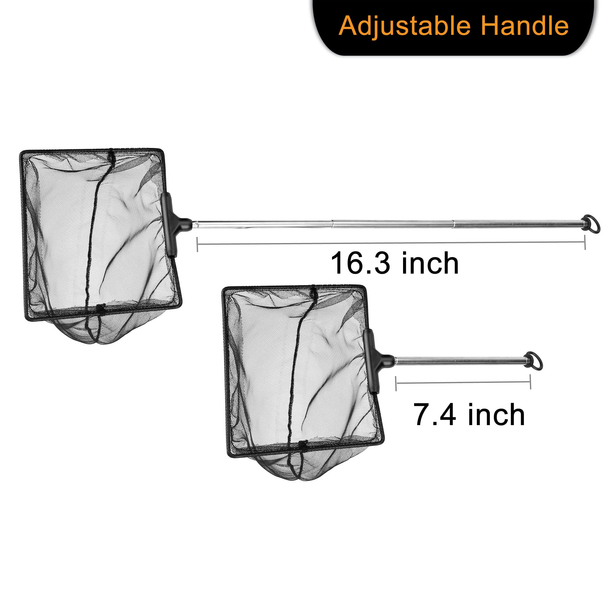 Filhome Aquarium Fish Net With Extendable Stainless Steel Long Handle, Fine Mesh Fish Net For Fish Tank, Betta Fish Net (6 Inch)