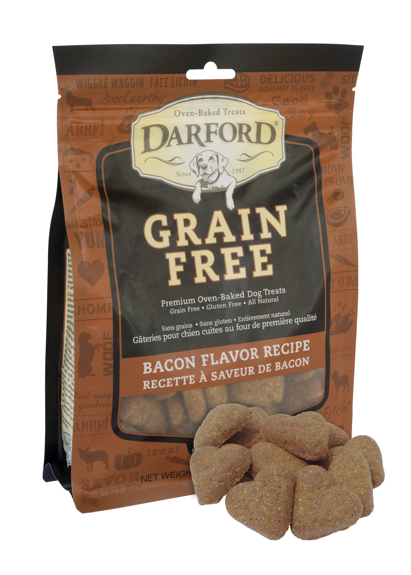 Darford Grain Free Dog Treats - Bacon Recipe - 12 oz Bag - All Natural Baked Dog Biscuits with Real Meat - No Corn, Soy, or Grai