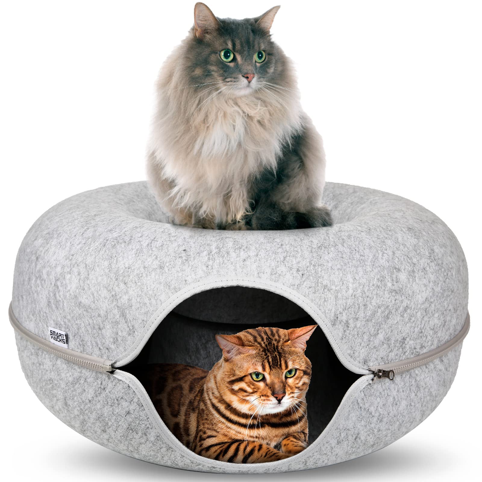 SMART HACKS Cat Tunnel, Cat Tunnels for Indoor Cats, Cat Tunnel Bed, Cat Beds for Indoor Cats, Cat Donut, Felt Cat Bed Cave Larg