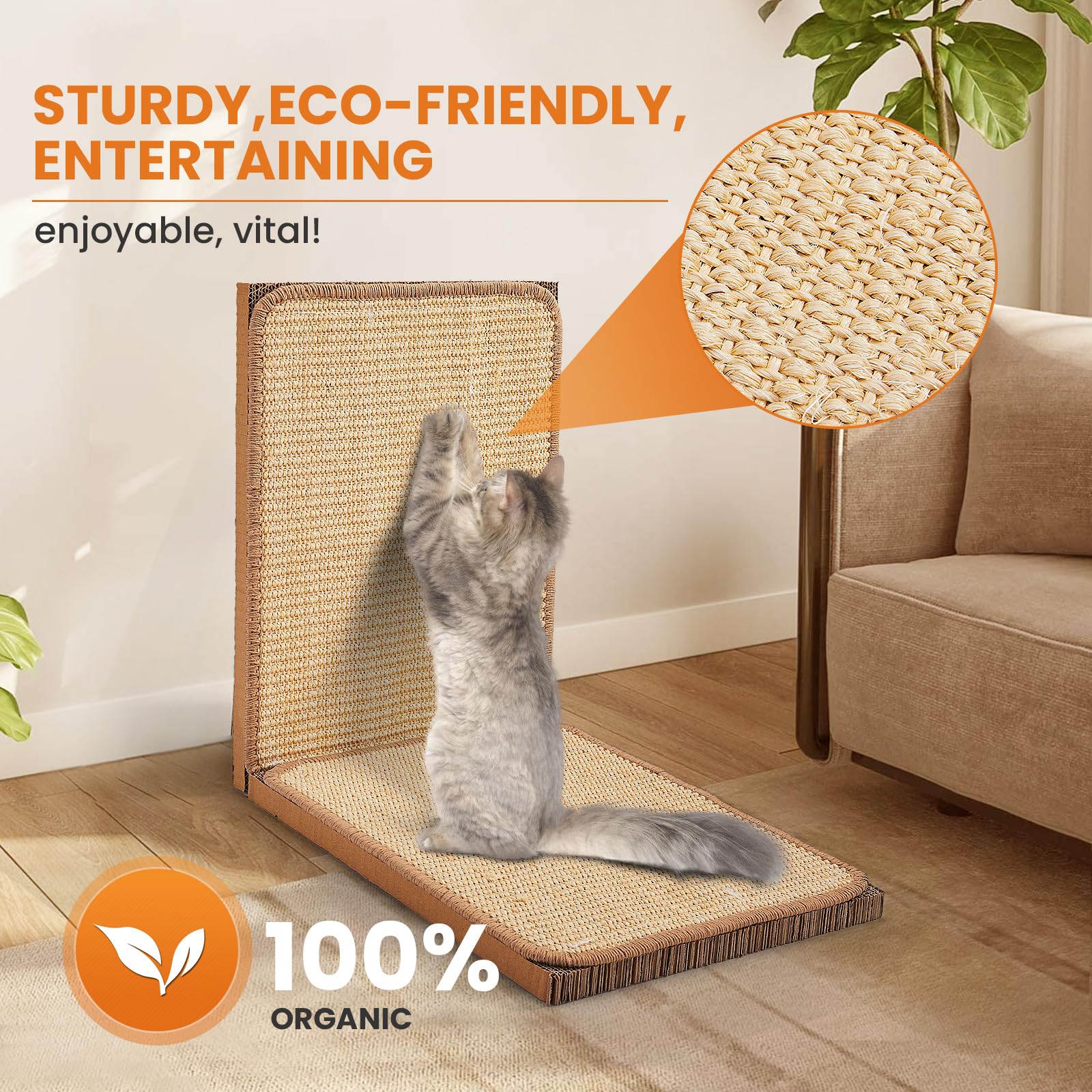 Cat Scratching Board, Corrugated Cardboard With Sisal Pad, 3 In1 Cat Scratch Pad With Box, Cardboard Scratch Boxes For Large Siz