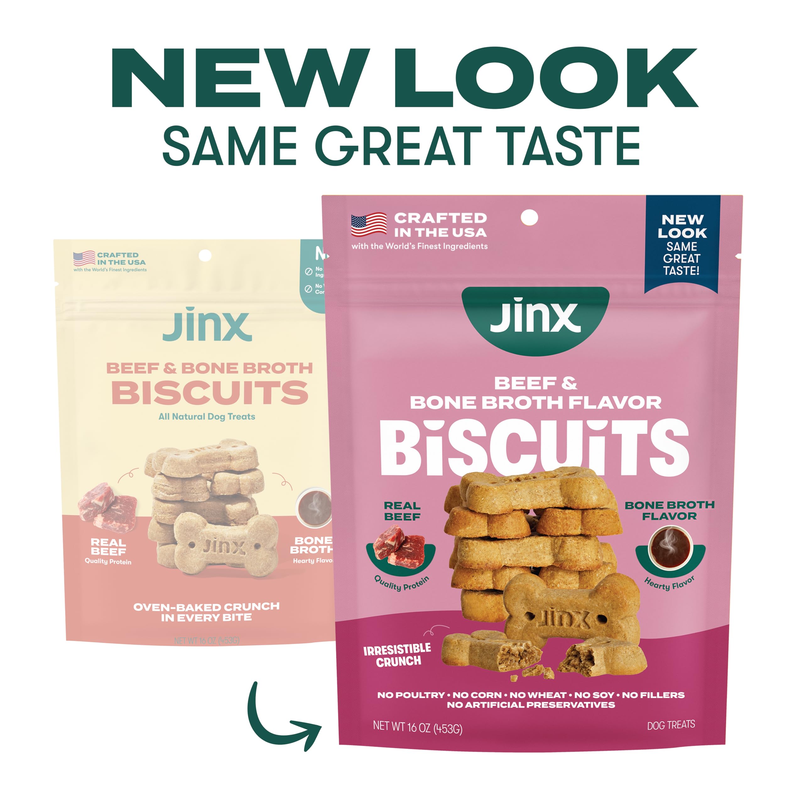 Jinx Oven-Baked Beef Bone Broth Biscuit Treats, Crunchy, All Natural, Superfood-Rich with Real Beef, Pumpkin & Blueberries, 16oz