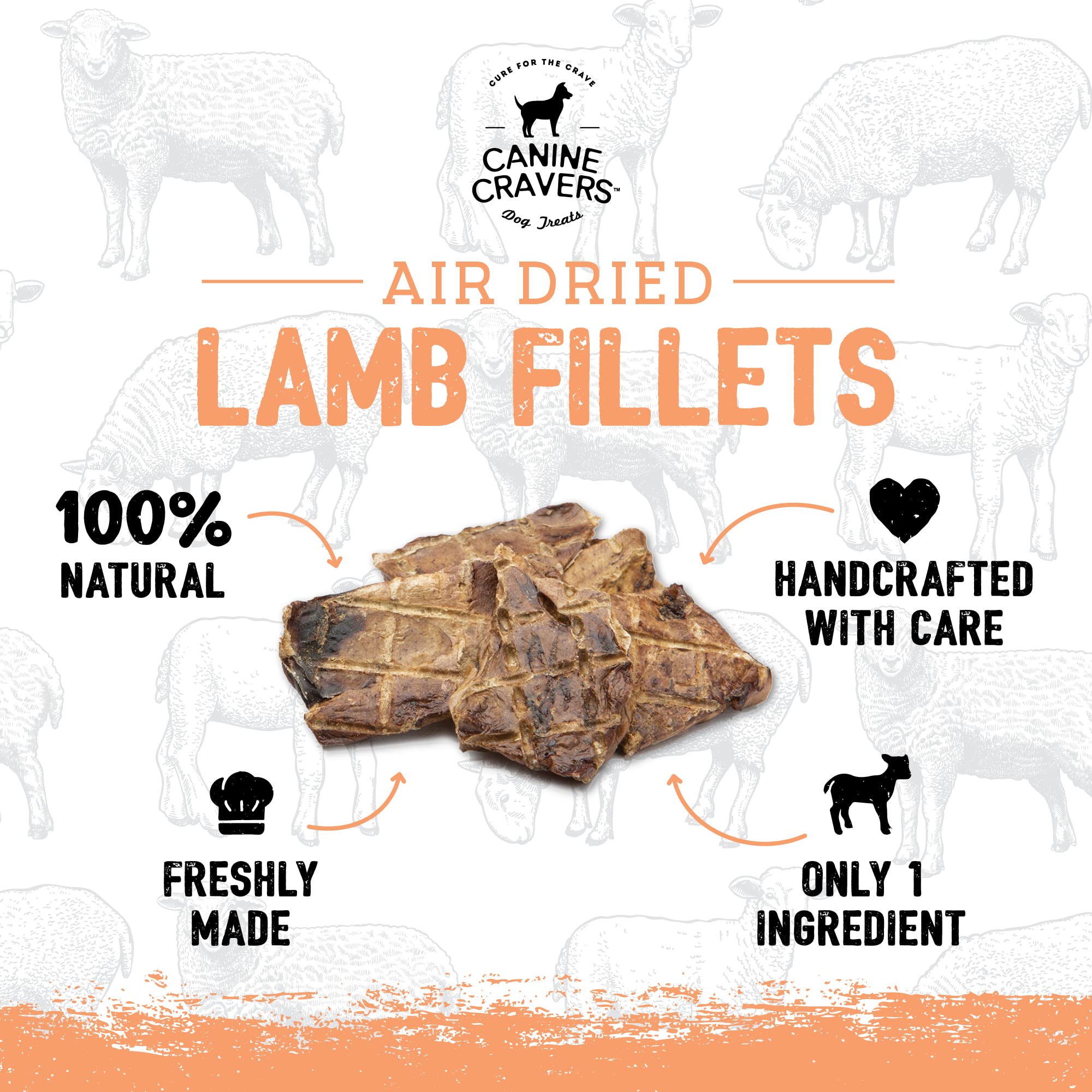 Canine Cravers Single Ingredient Dog Treats - Premium Lamb Fillets - Human Grade Air Dried Hypoallergenic Pet Food - Grain, Glut