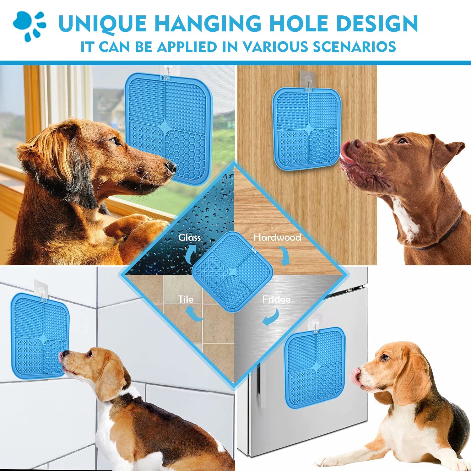 Licking Mat for Dogs & Cats 2 Pack, Diswasher Safe, Slow Feeder Lick Pat for Puppy Pets Supplies, Anxiety Relief Dog Toys Feedin