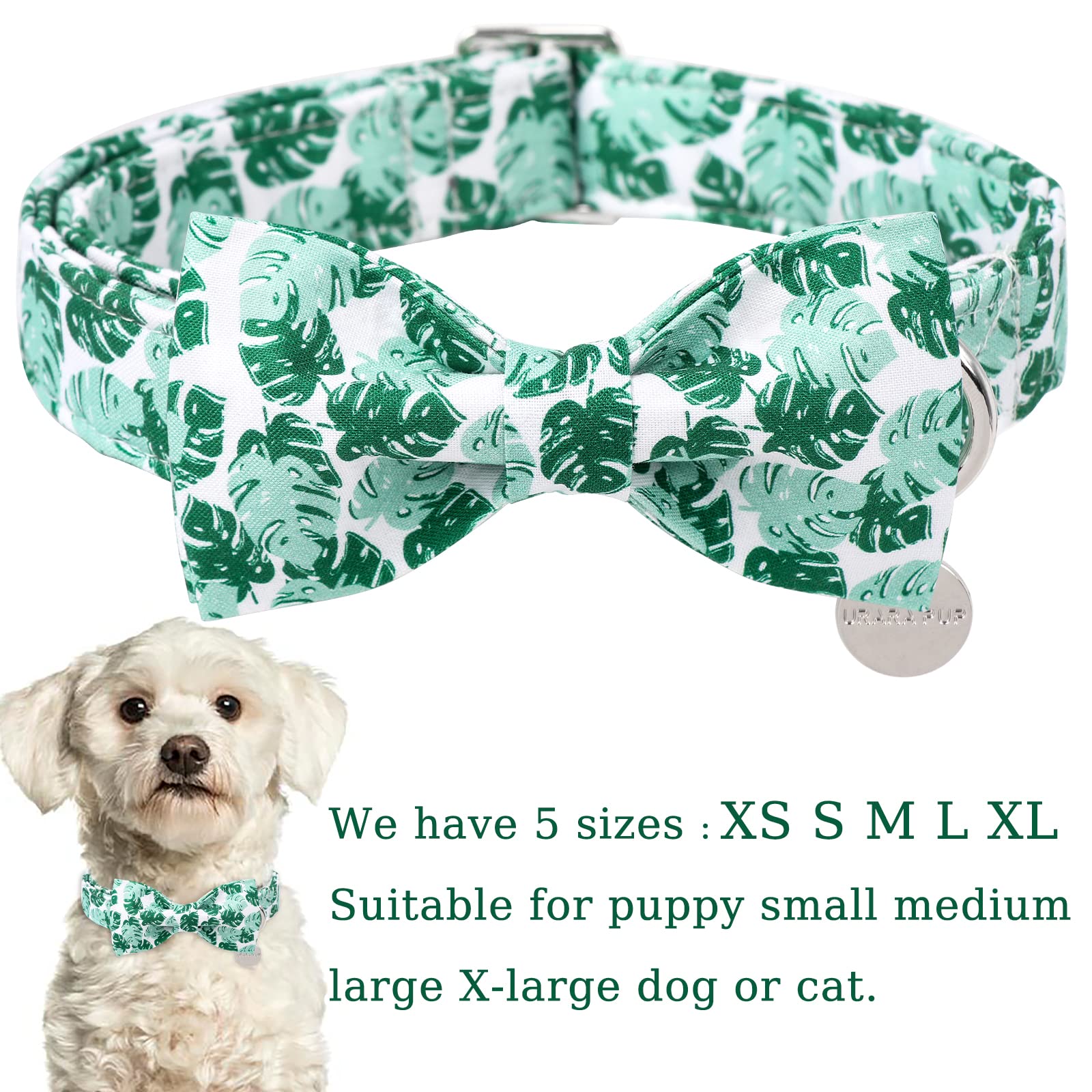 Up Urara Pup Summer Bow Tie Dog Collar, Comfortable Cotton Dog Collar With Bowtie For Large Dog Girl Boy, Hawaiian Dog Collar Wi