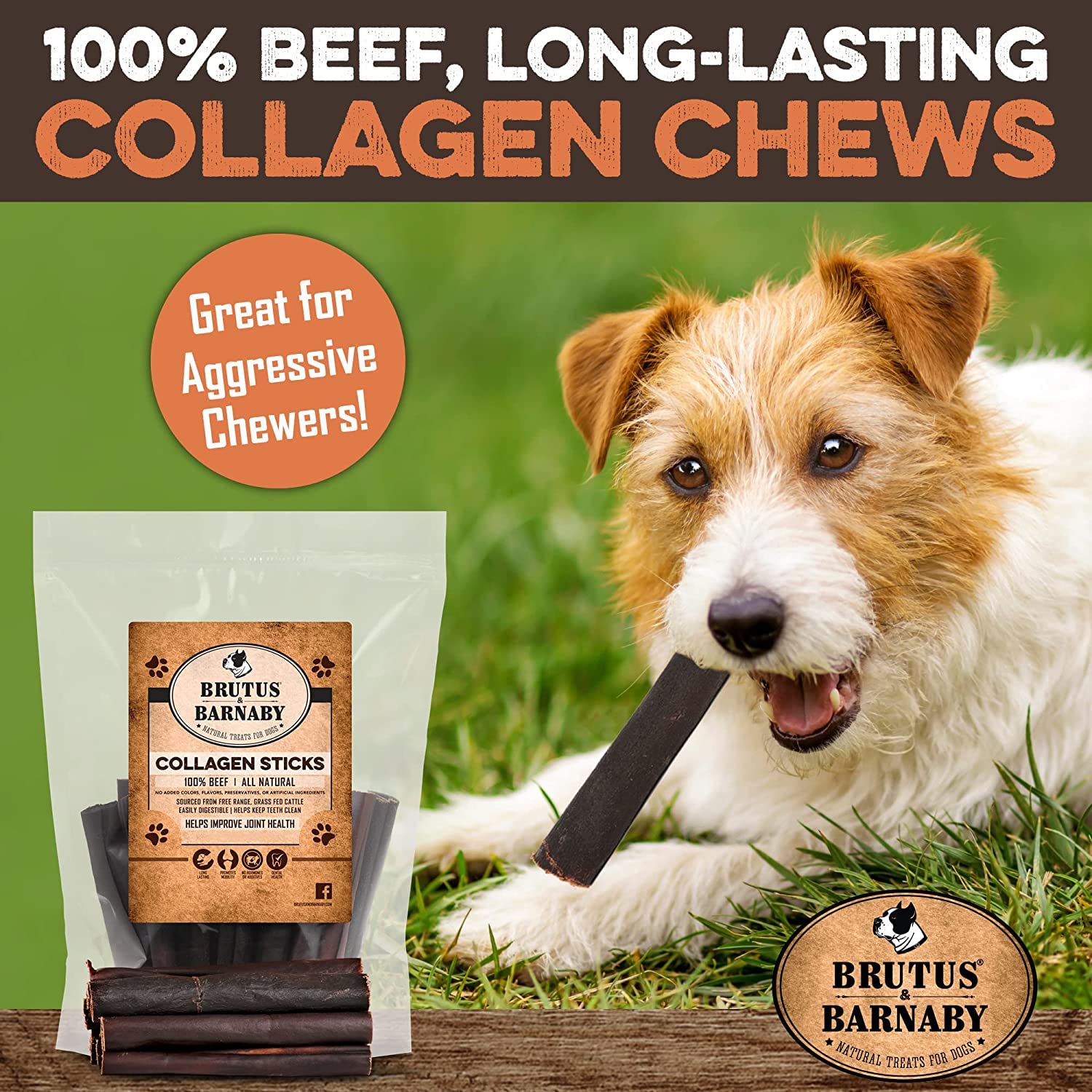 Beef Collagen Sticks For Dogs - Great Long Lasting Beef Collagen Dog Chews - Odor-Free, Natural Treat That Supports Joint Health