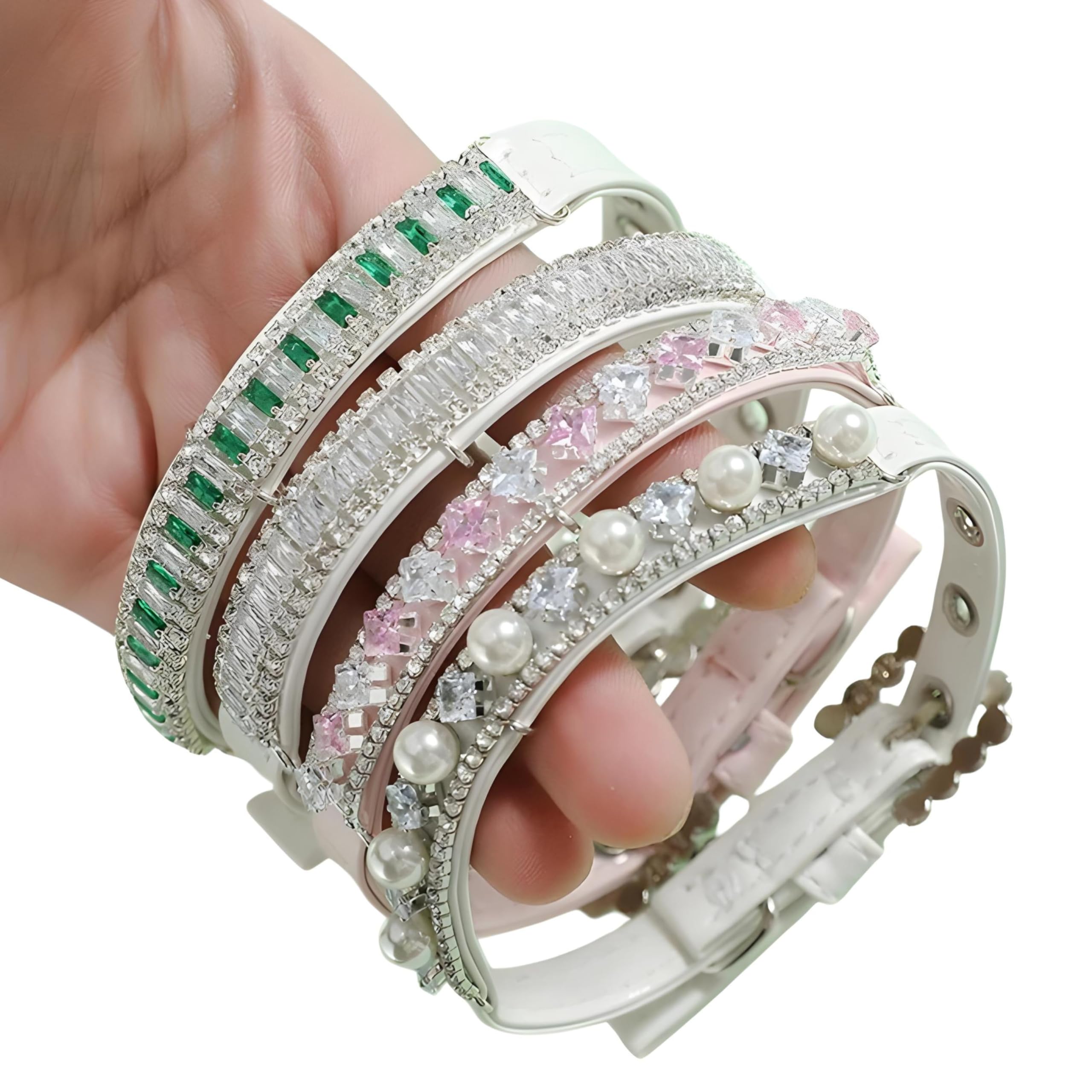 Pet Collar - White Crystal Cute And Stylish Dog & Cat Collar For Small Dogs And Kittens, Size S-Xs Adjustable (Crystal)