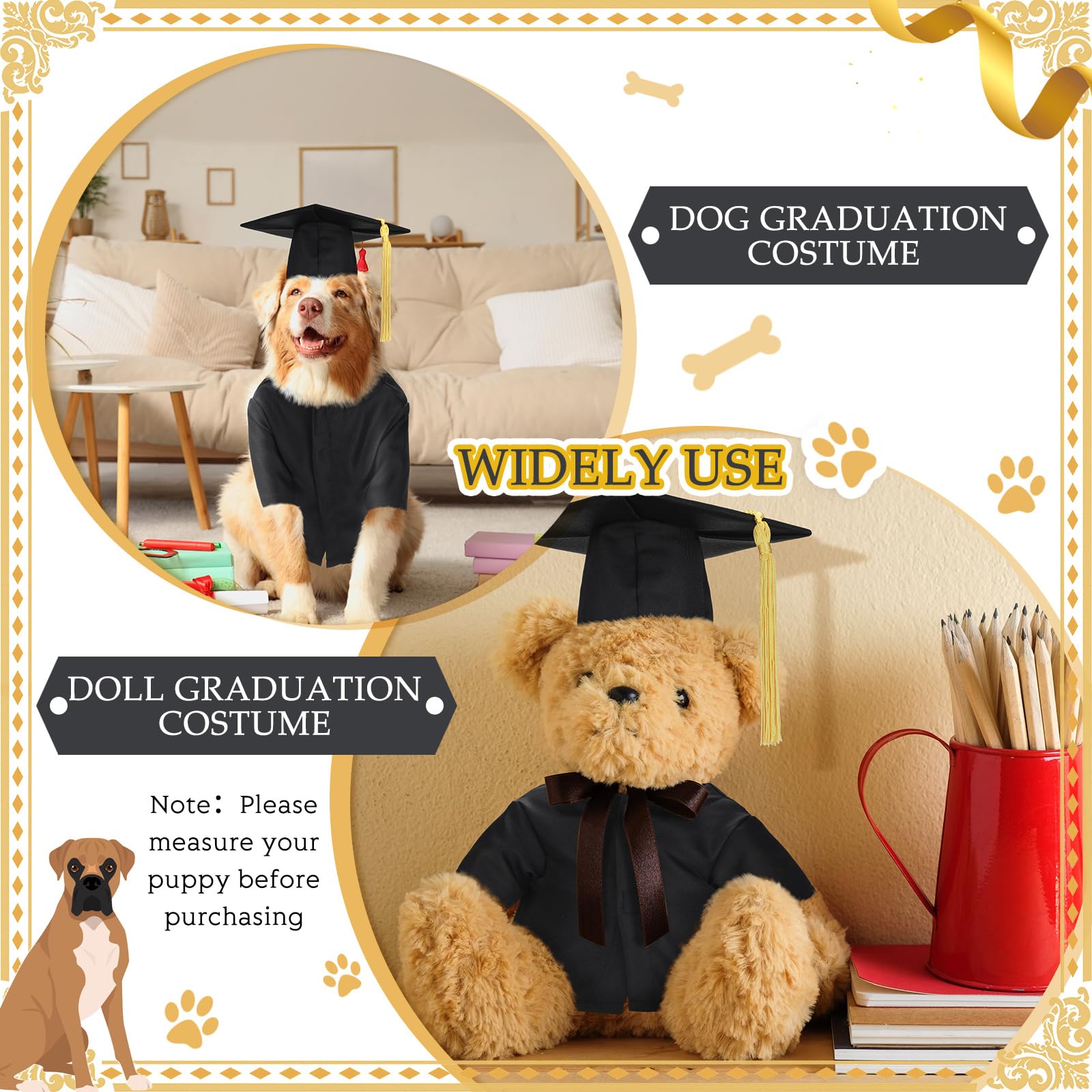 Xuniea 2 Pcs Dog Graduation Costume Set 2025 Dog Graduation Cap And Gown Puppy Hat With Tassel Matte Pet Grad Outfit Cats Grad B