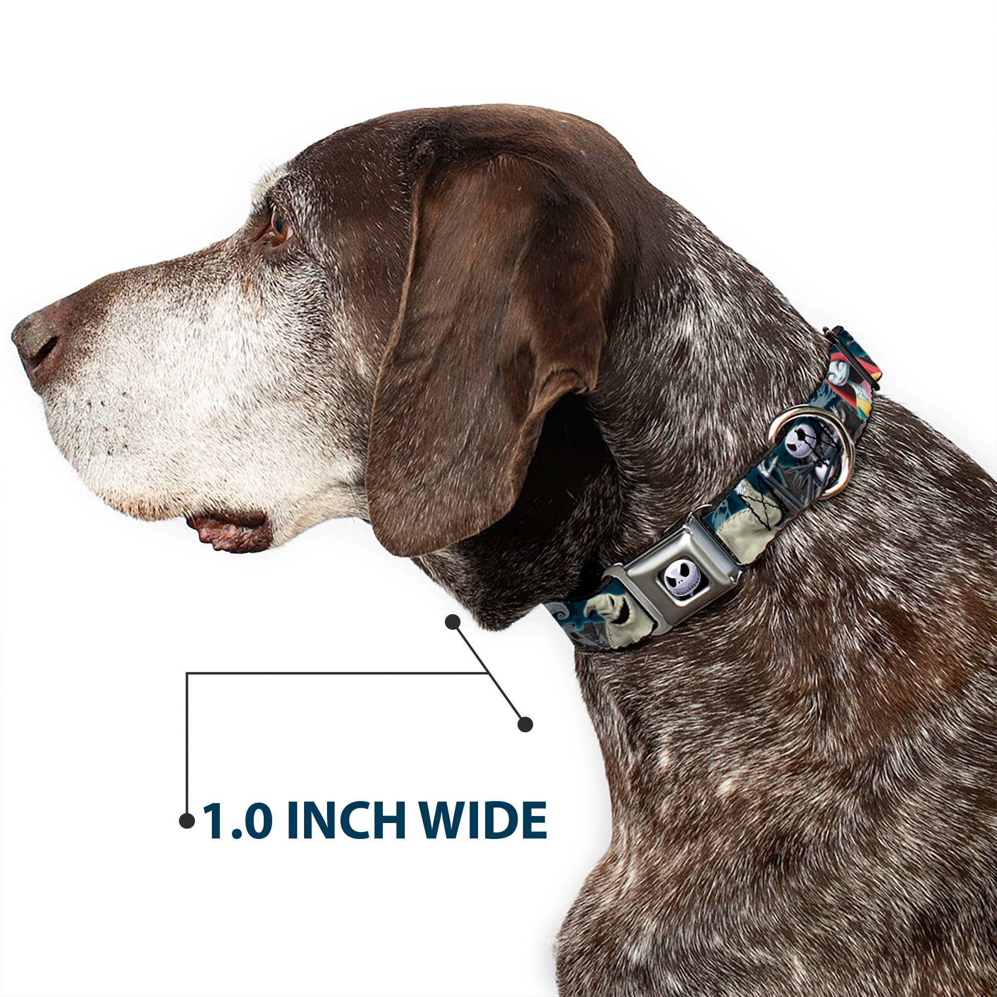 Buckle-Down Dog Collar Seatbelt Buckle Nightmare Before Christmas 4 Character Group Cemetery Scene, Multicolor, 1.5' Wide - Fits 18-32' Neck - Large (Dc-Wdy256-Wl)
