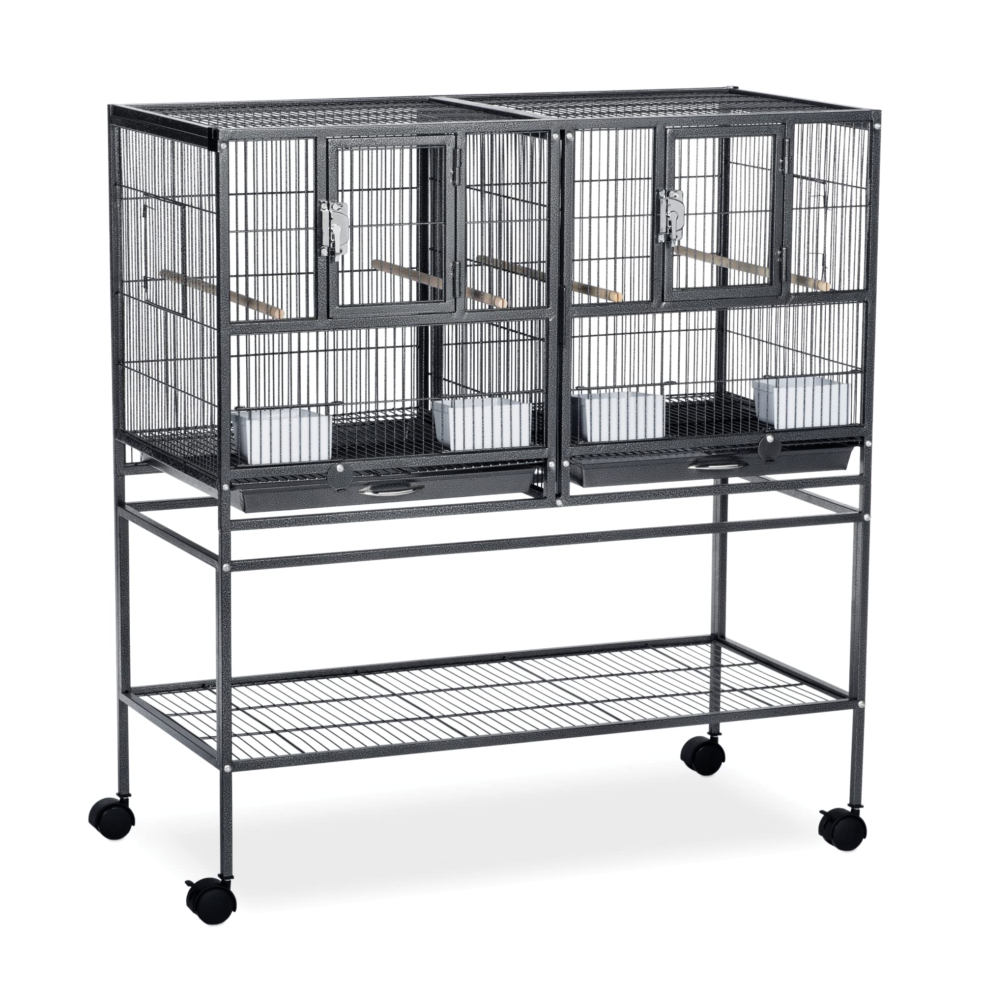 Prevue Pet Products Deluxe Divided Breeder Cage - Stackable Breeding Cage with Divider, Rolling Enclosure with Wooden Perches, F