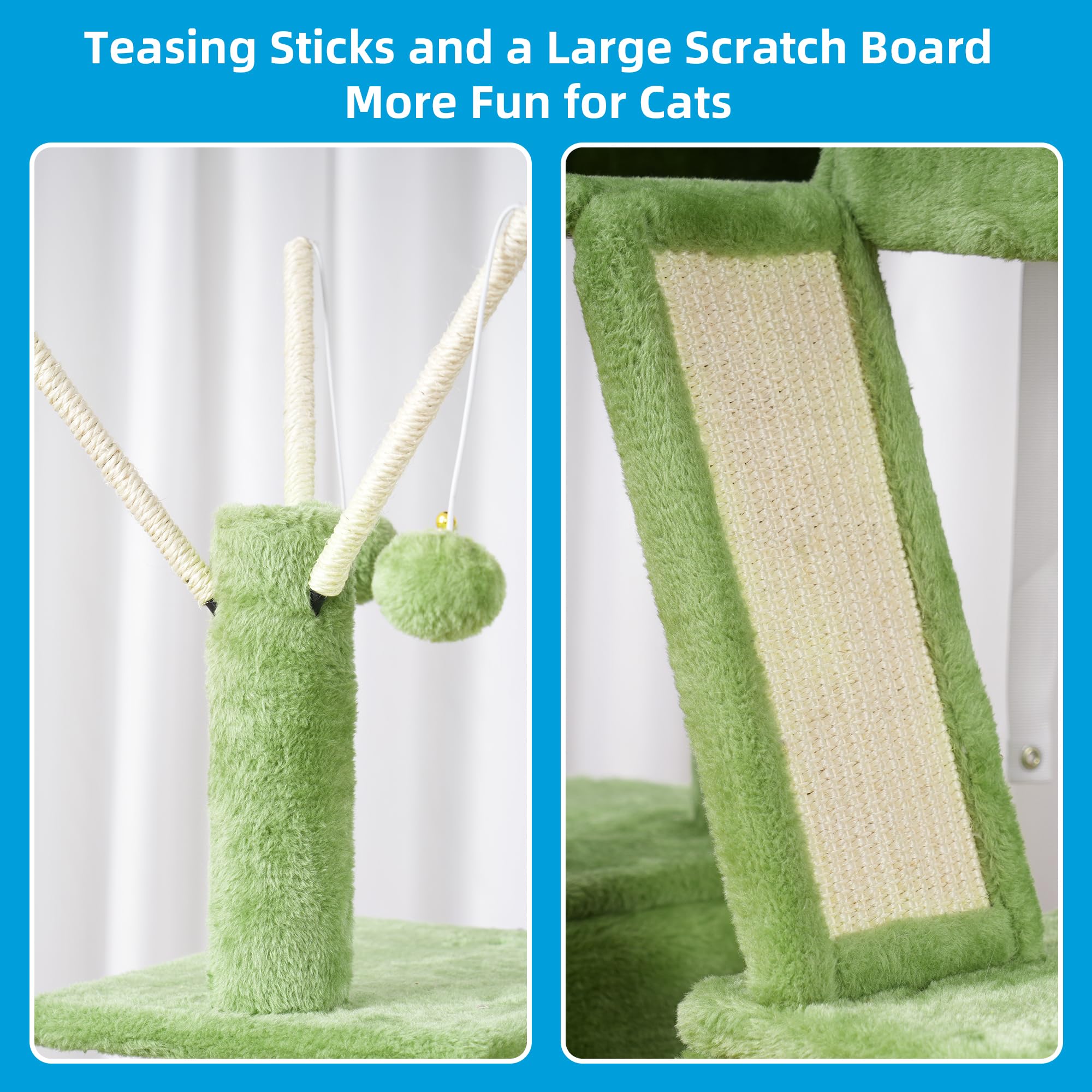 Hey-Brother Cat Tree, 53 Inch Cat Tower For Indoor Cats, Cat House With Padded Platform Bed, Toy Balls, Large Cozy Condo, Hammoc