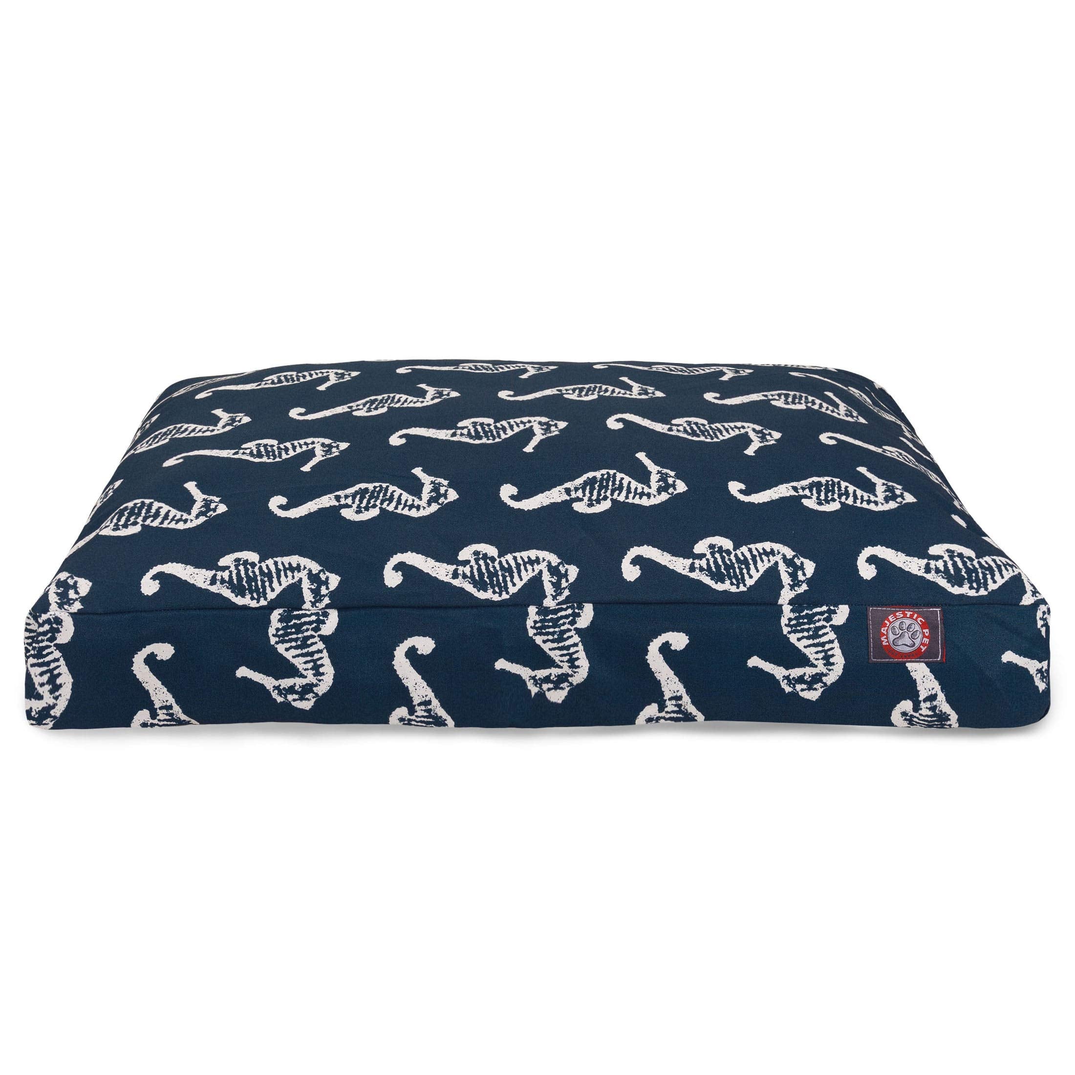 Navy Sea Horse Small Rectangle Indoor Outdoor Pet Dog Bed With Removable Washable Cover By Majestic Pet Products