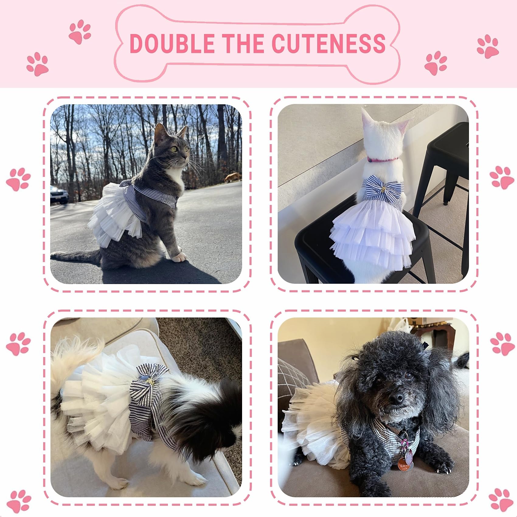 Dog Dresses, Fashion Pet Dog Clothes, Striped Mesh Puppy Dogs Princess Dresses (Blue, Small)