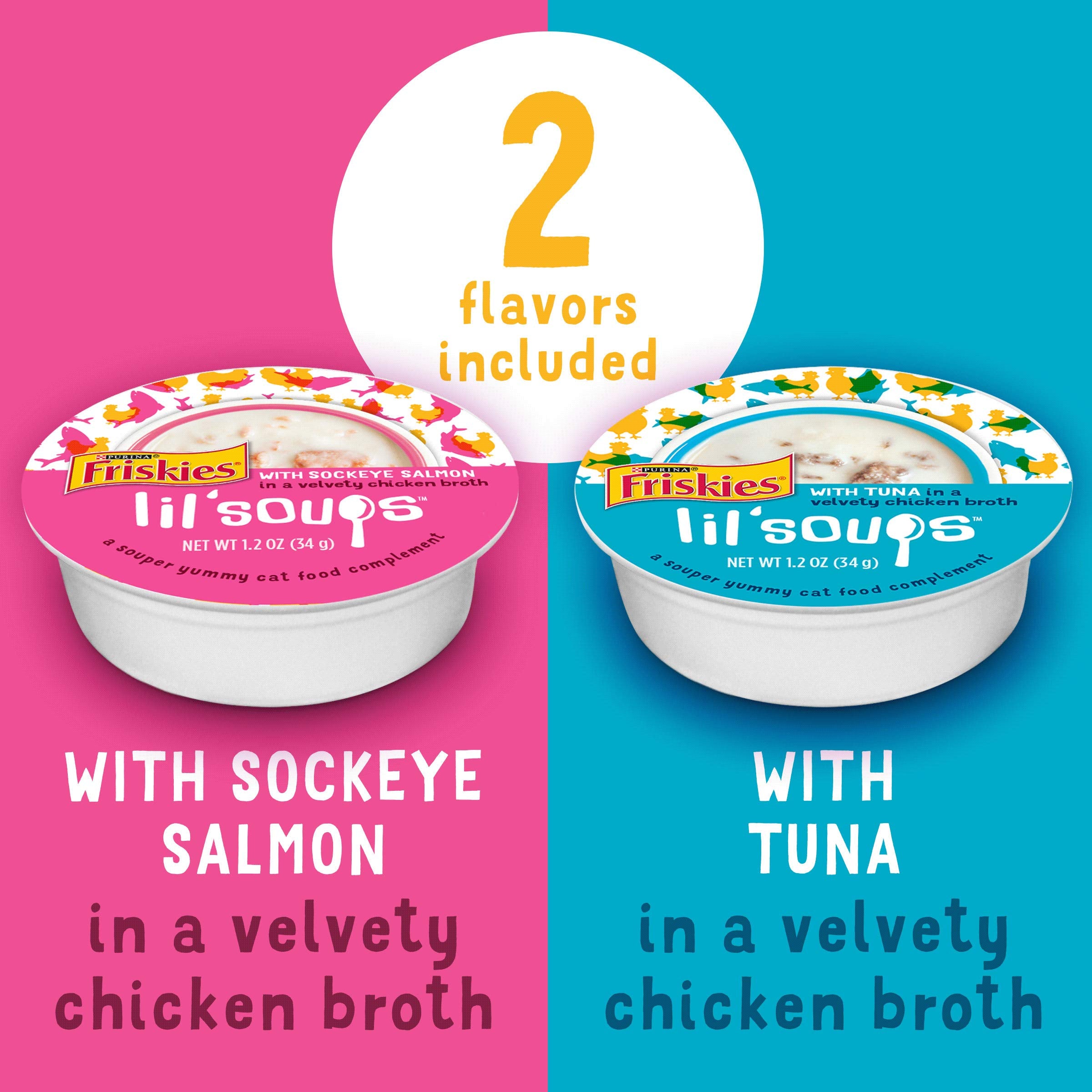 Purina Friskies Grain Free Wet Cat Food Complement Variety Pack, Lil Soups With Sockeye Salmon & Tuna in Broth - (18) 1.2 oz. C
