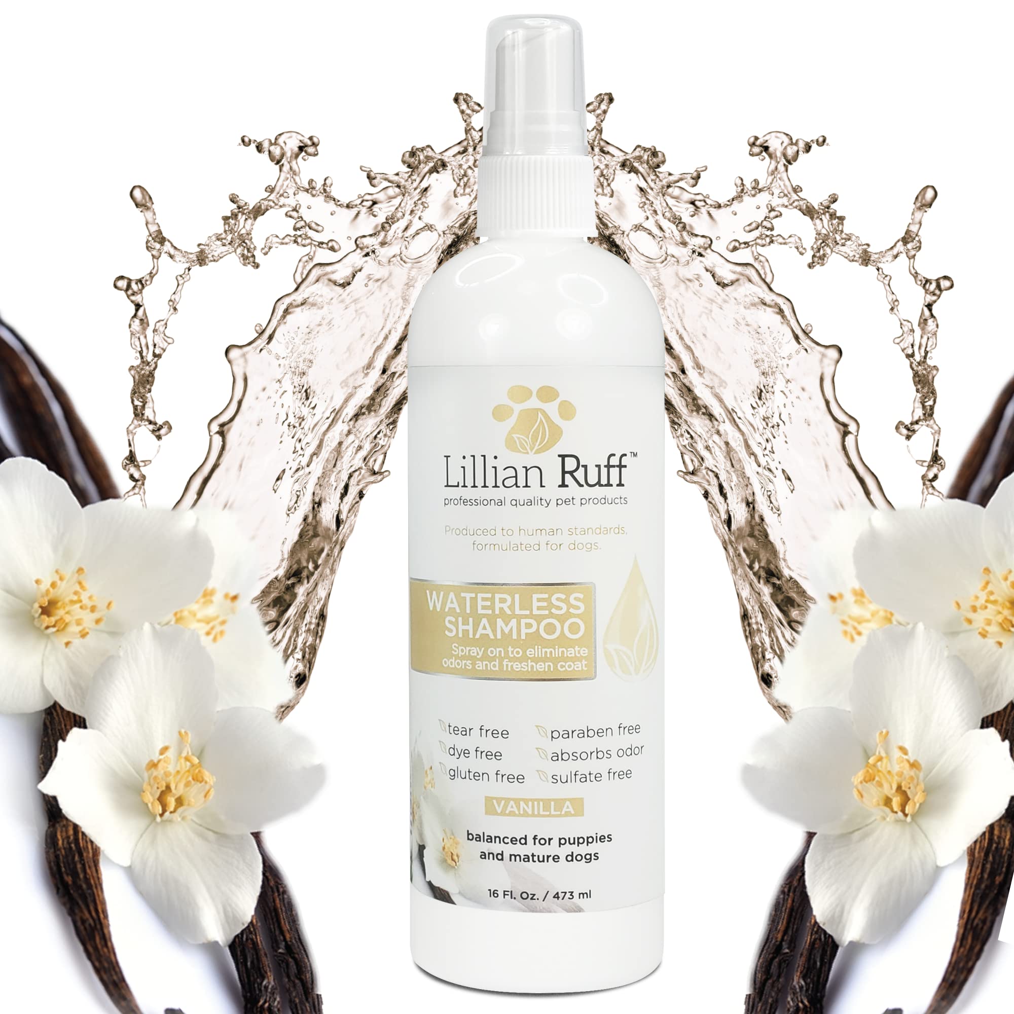 Lillian Ruff Waterless No-Rinse Dog Dry Shampoo Spray with Hydrating Essential Oils - pH-Balanced Dry Shampoo for Dogs - Clean, 