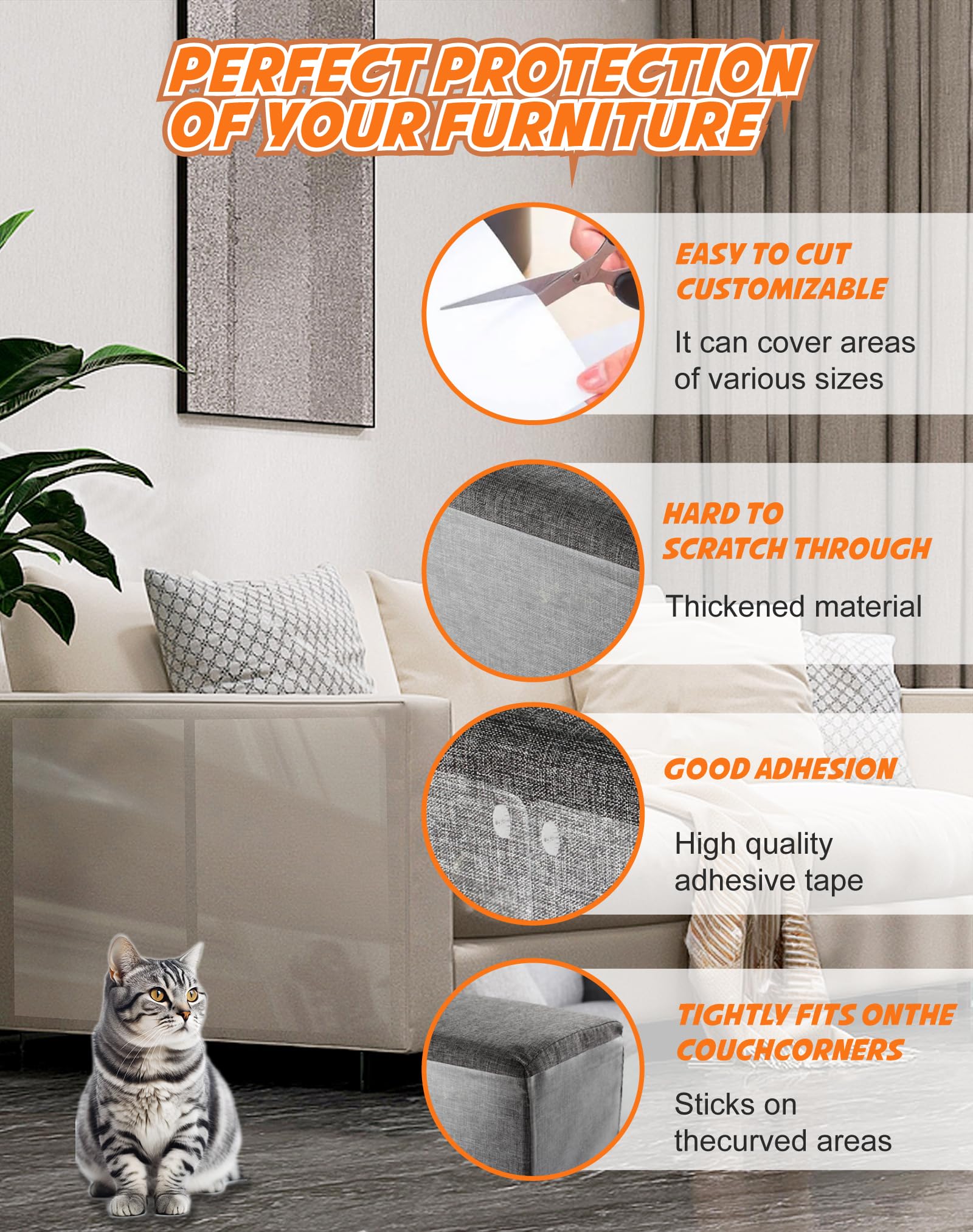 CANWUPON 20-Pack Cat Scratch Furniture Couch Protector, Large 17x12in, Anti-Scratch Tape with 50 Twist Pins, Ideal for Sofas & Chairs