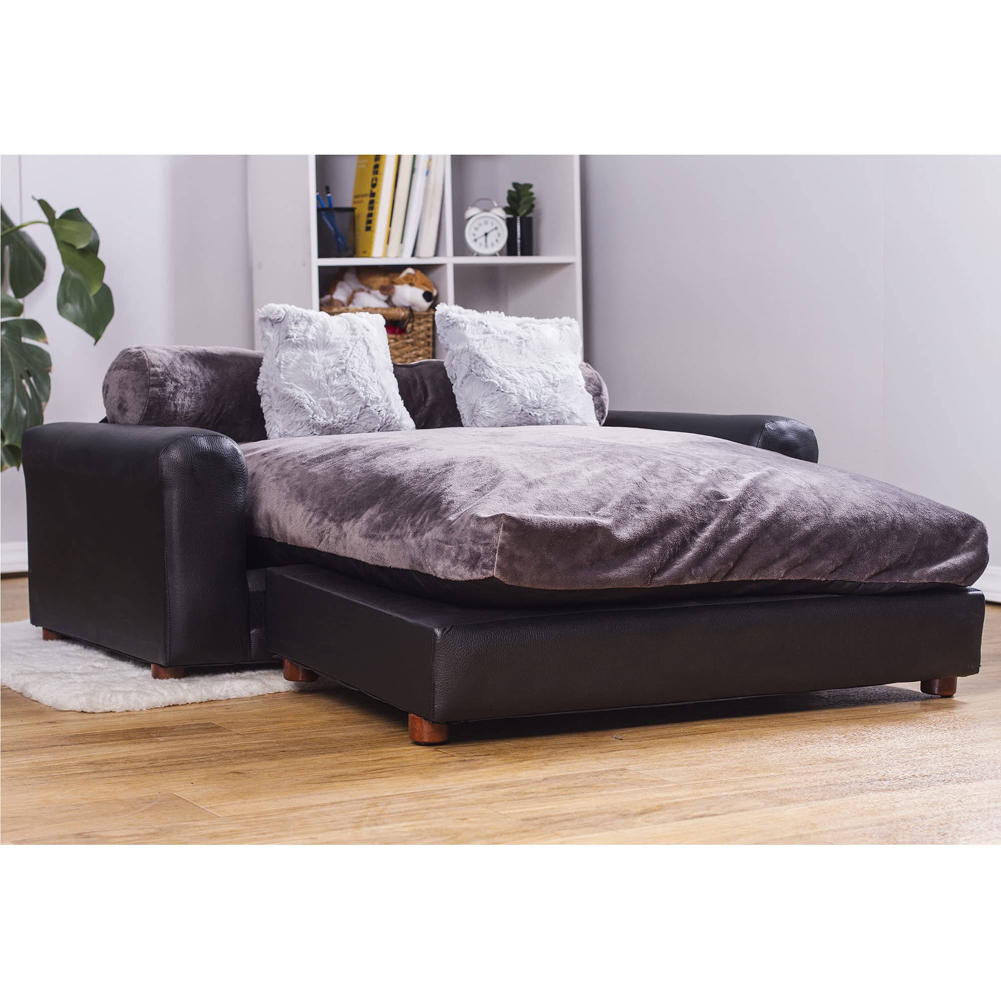 Moots Premium Leatherette Pets Sofa, Black/Charcoal, X-Large