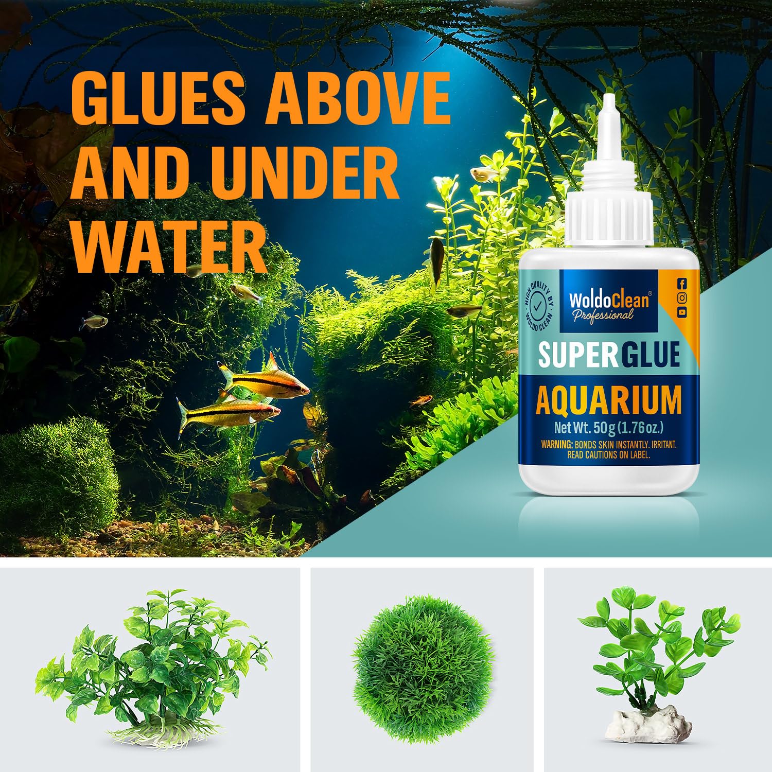 Aquarium Super Glue for mosses and Plants - for Freshwater and Saltwater Aquariums 50g