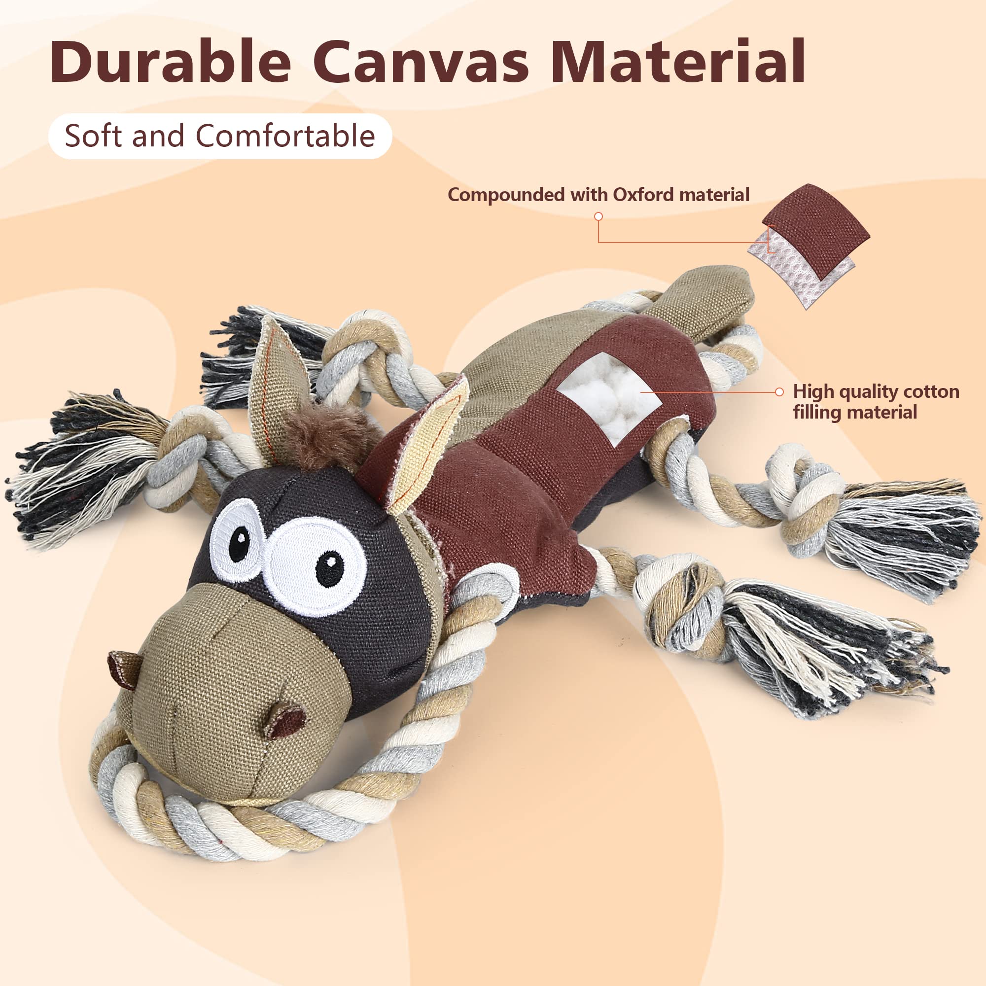 IOKHEIRA Dog Toys for Aggressive Chewers - Tough Squeaky Chew Toy, Durable Linen, Auburn, 1 Count