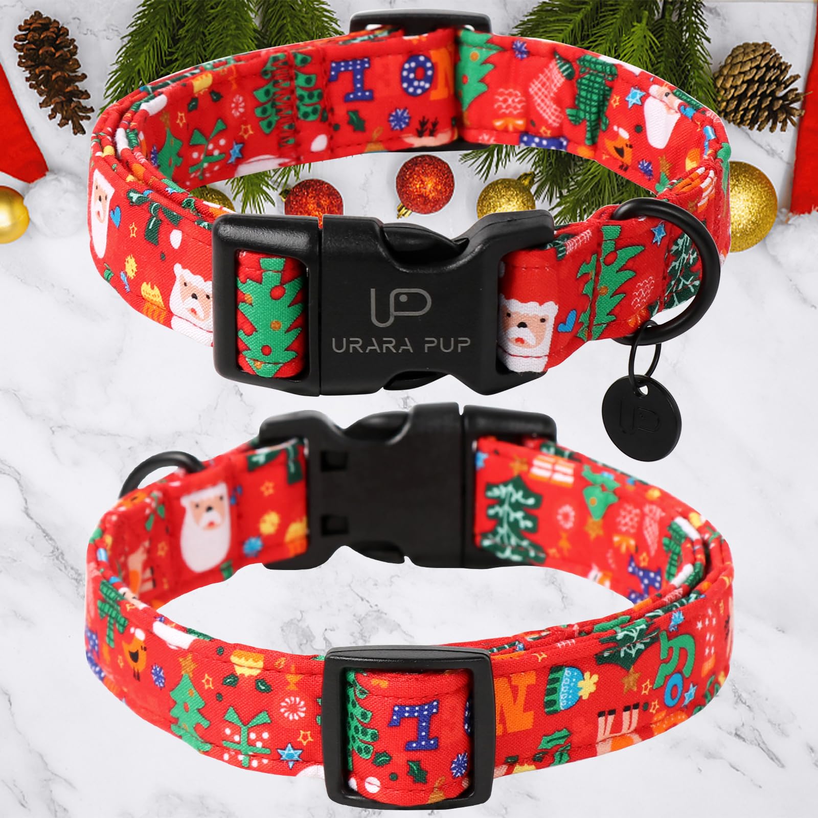 Up Urara Pup Christmas Santa Claus Dog Collar, Cute Santa Claus Christmas Collar For Puppy Girl Boy Dog, Adjustable Red Dog Coll