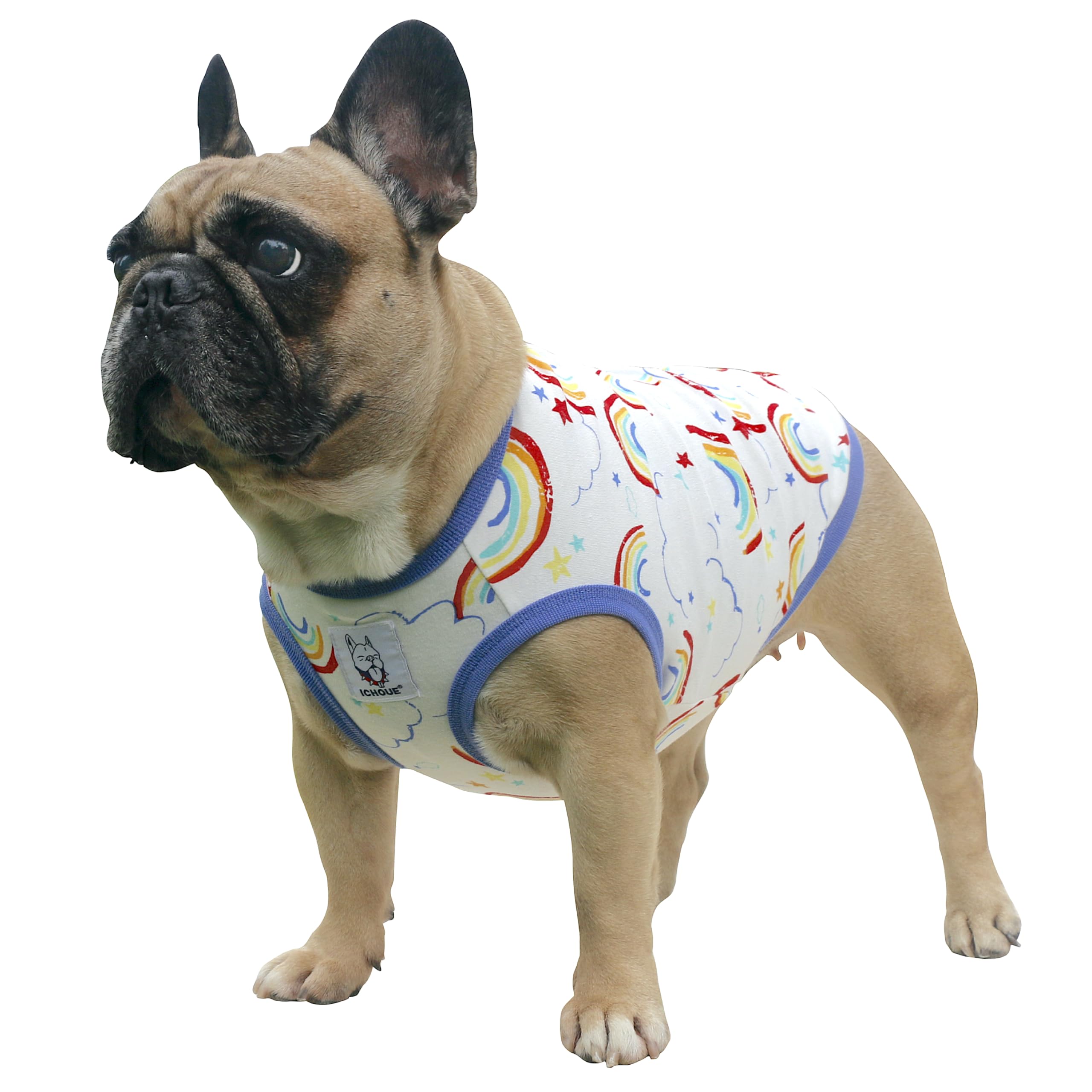 iChoue 100% Breathable Cotton French Bulldog Halloween Cartoon T Shirts Cute Clothes for Medium Dogs Vest Tank Tops Frenchie Eng
