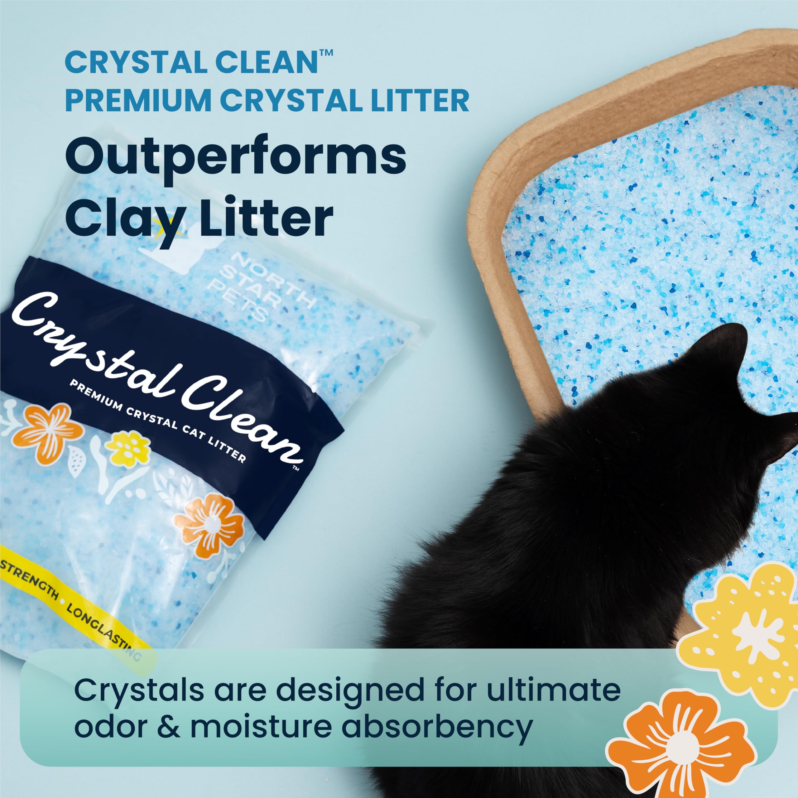 North Star Pets Crystal Cat Litter, Fresh Scent, Non-Clumping, Silica Gel, 2X4.3 Lb Bags, Odor Control, Blue, Model CL01