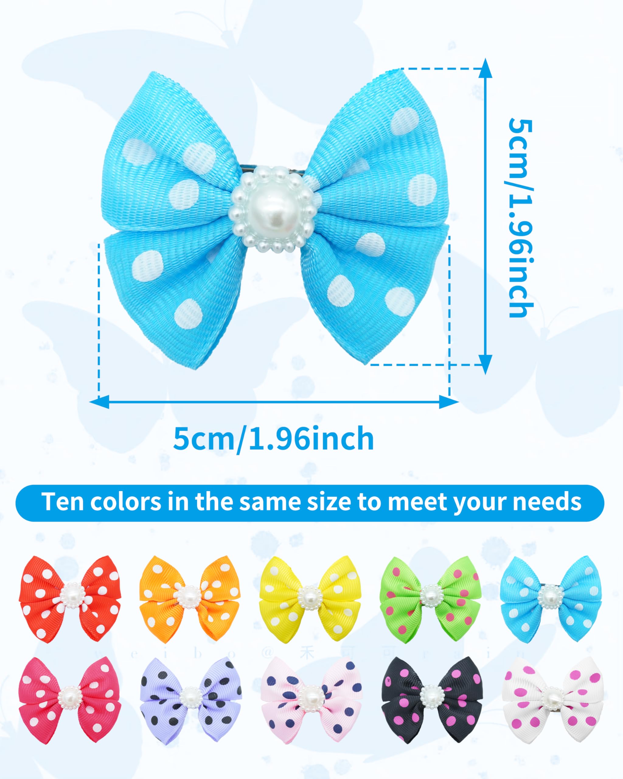 Pet Show 10Pcs 2' Dot Small Dogs Hair Bows With French Clips Yorkie Bowknot Barrette Clips For Medium Dogs Pet Topknot Cat Grooming Hair Accessories
