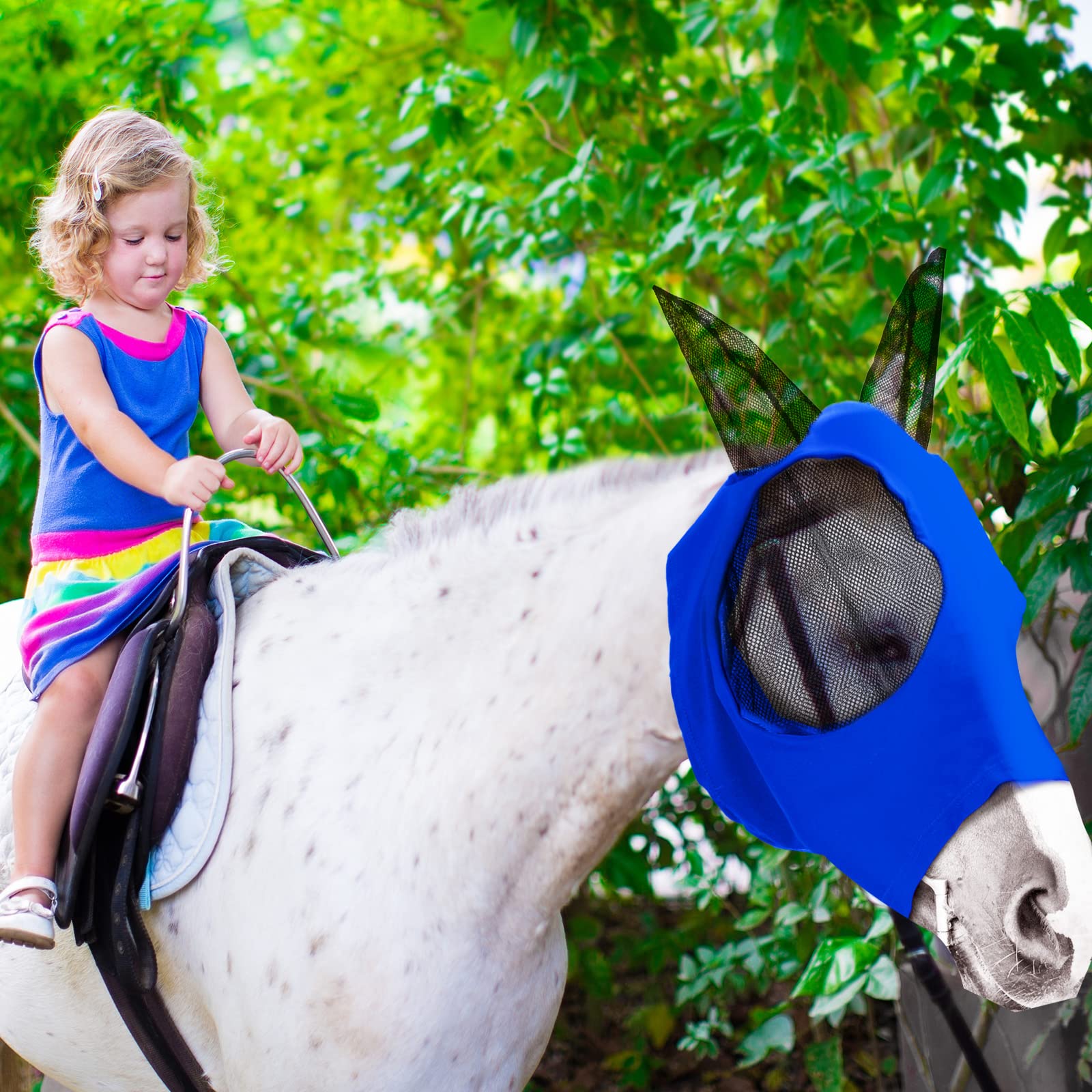 Weewooday 3 Pcs Horse Fly Masks for Horses Fly Masks with Ears Smooth and Elasticity Fly Mask with UV Protection