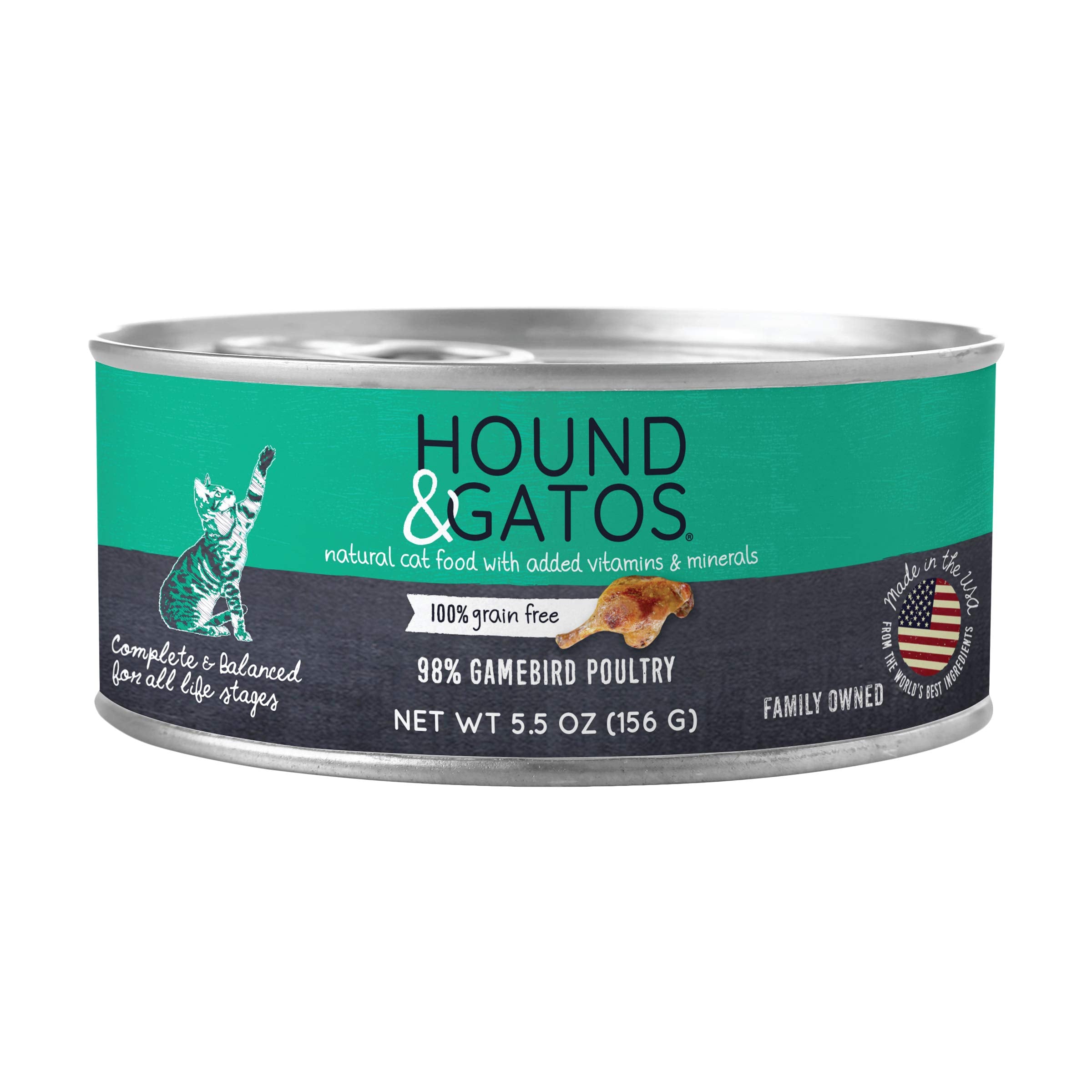 Hound & Gatos Wet Cat Food, 98% Poultry & Gamebird, Grain Free Pate Cat Food, Real Meat, High Protein, Limited Ingredients, No A