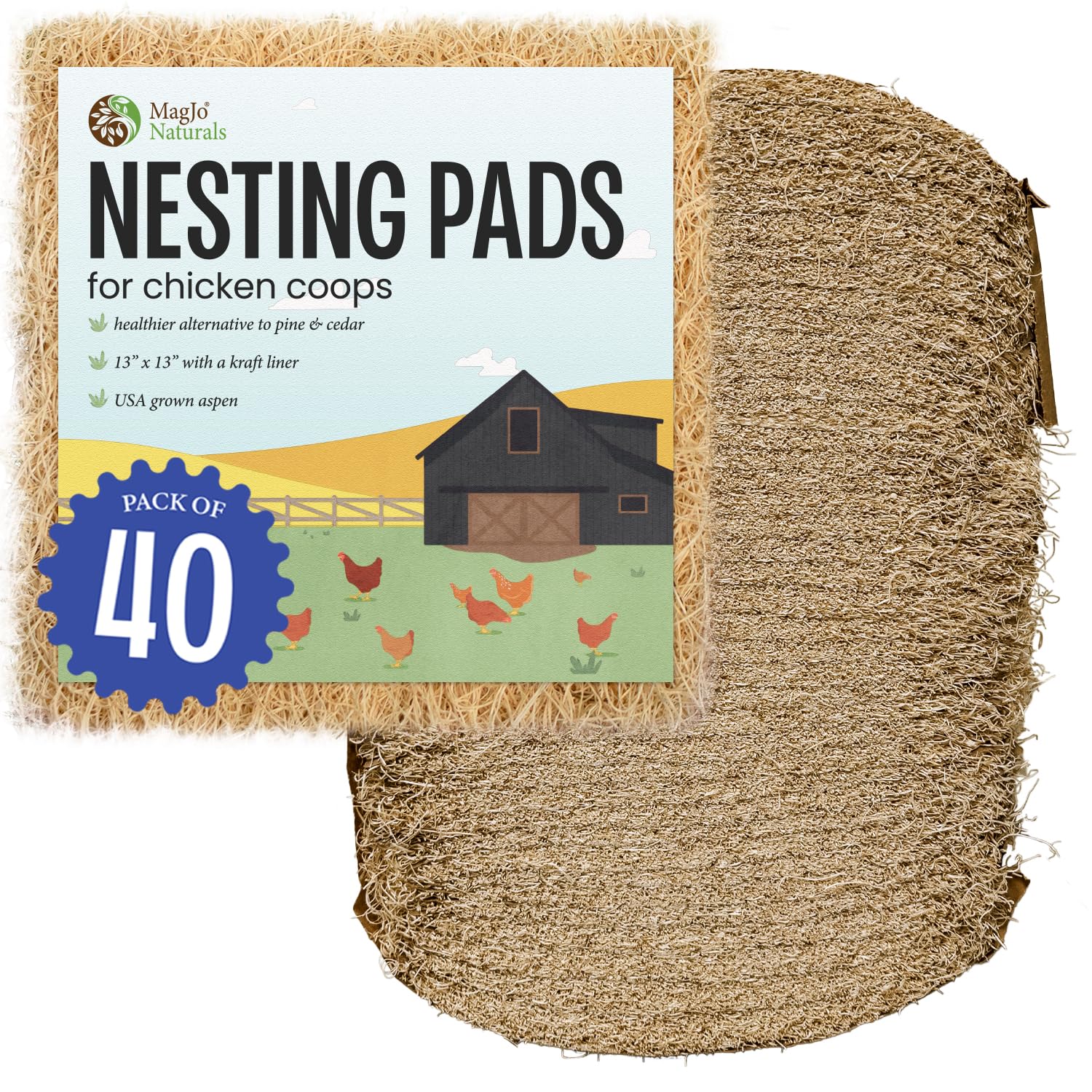 Magjo Pet Natural Aspen Shaving Nesting Liners (40 Pack)