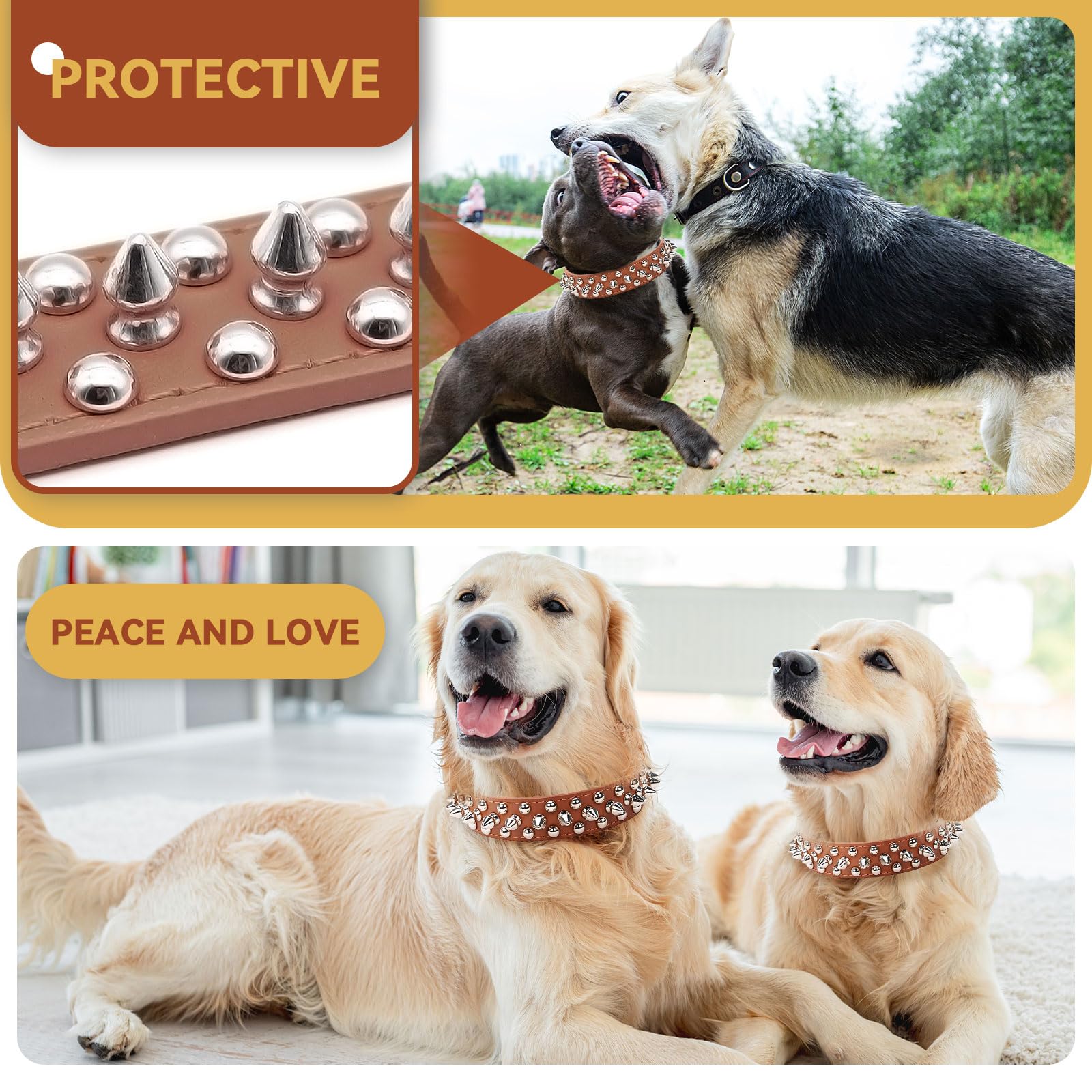 Petcare Spiked Dog Collar Brown Soft Pu Leather Funny Mushrooms Rivet Spike Studded Puppy Collar Adjustable Outdoor Pet Dog Coll