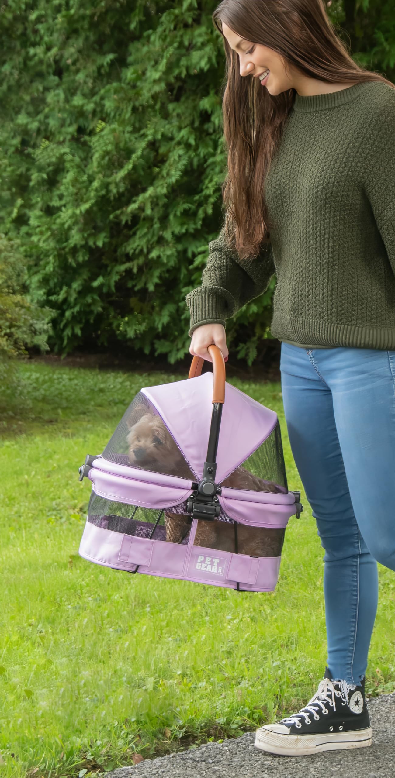 Pet Gear No-Zip View 360 Ultra Lite Pet Safety Carrier & Car Seat for Small Dogs & Cats Push Button Entry, 15, Larkspur