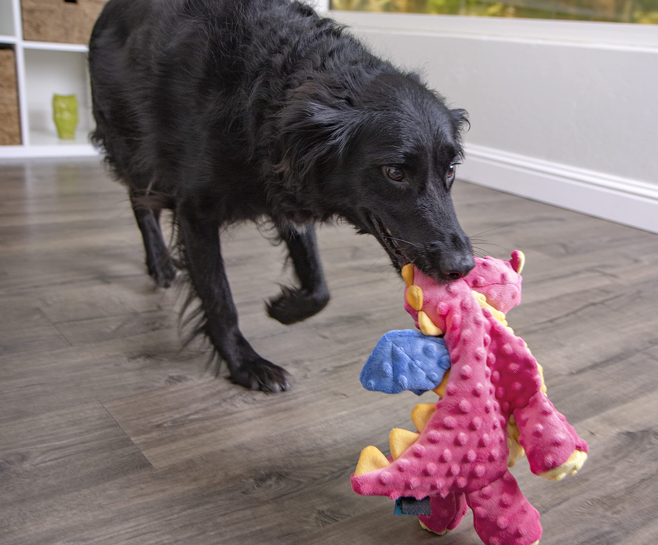 Godog Bubble Plush Dragons Squeaky Dog Toy, Chew Guard Technology - Coral, Large