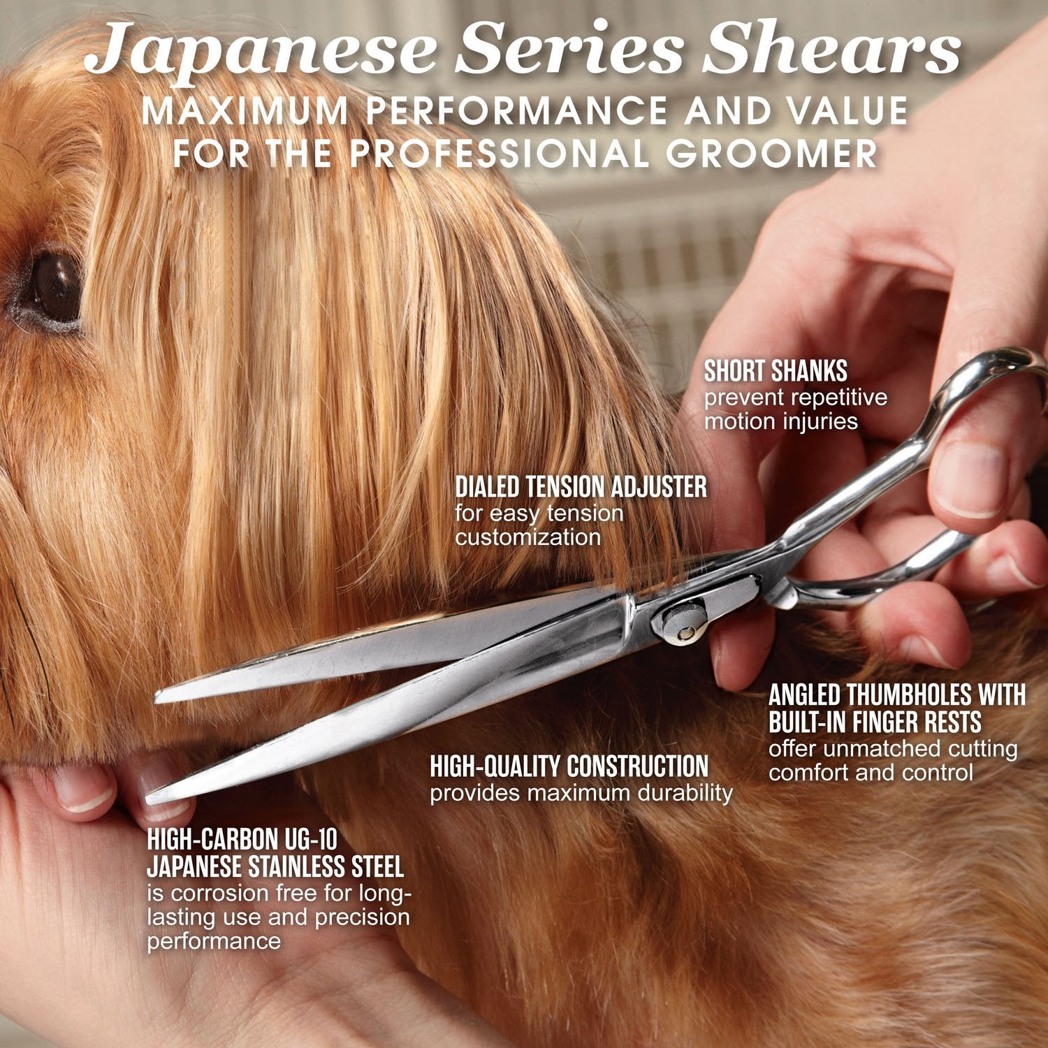 Master Grooming Tools 5900 Series Japanese Stainless Steel Shears — High-Performance Shears For Grooming Dogs - Curved, 7½'