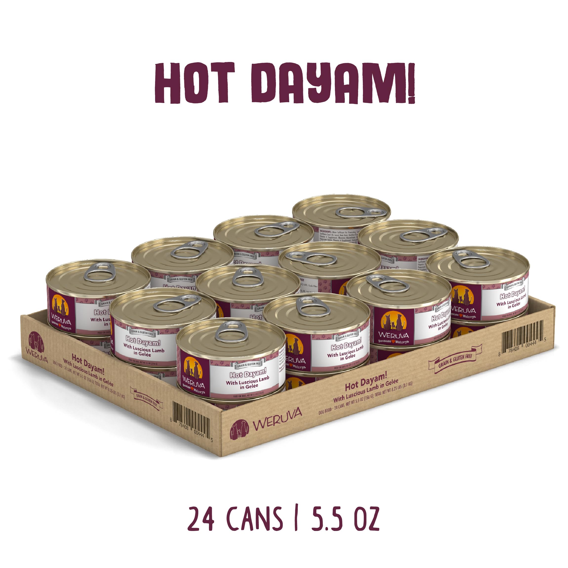 Weruva Classic Dog Food, Hot Dayam! with Lamb in Gel  e, 5.5oz Can (Pack of 24)