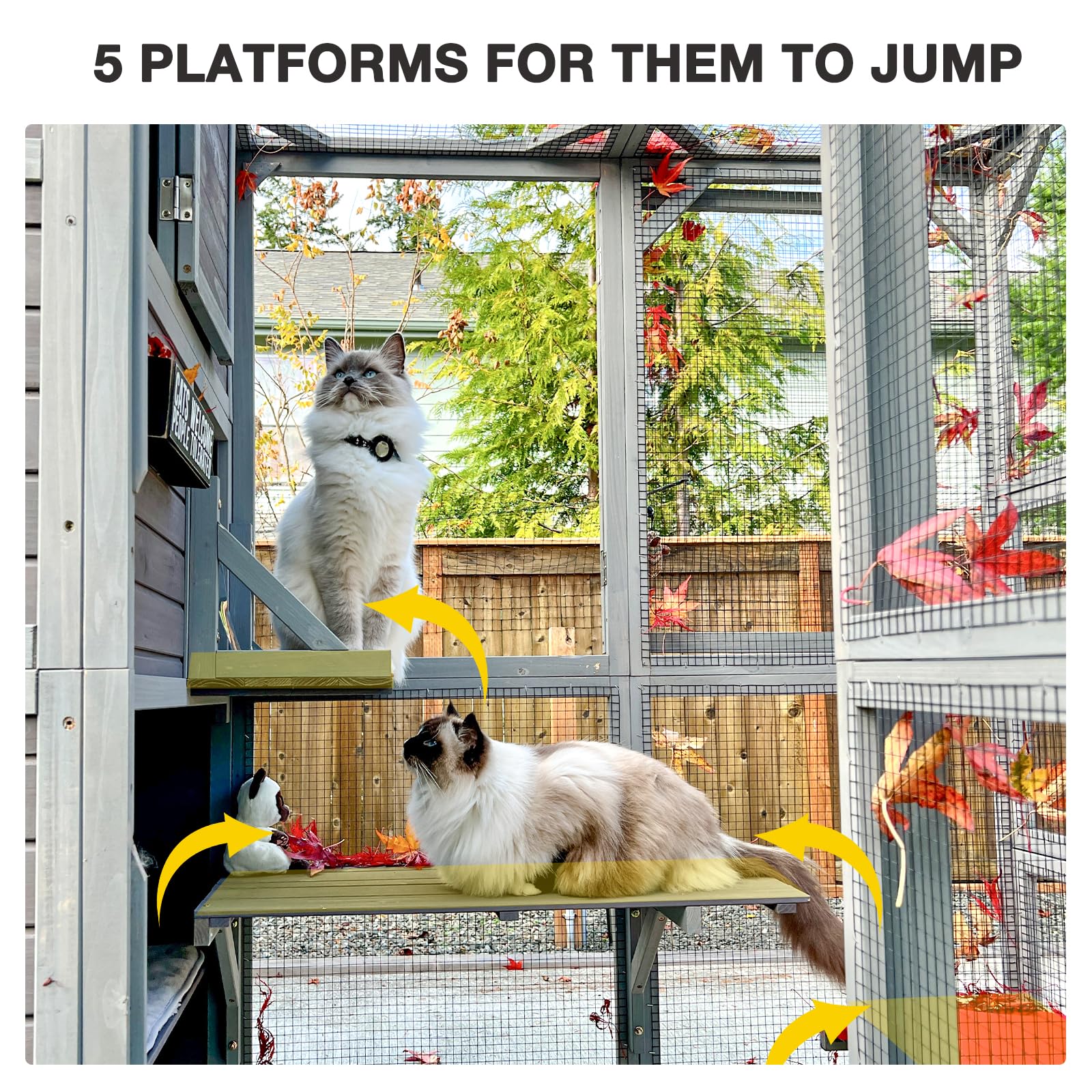 Medehoo Catio Outdoor Cat Enclosure For Multiple Cats Weatherproof Large Cat House With 4 Levels, 3 Resting Rooms, 3 Platforms,7