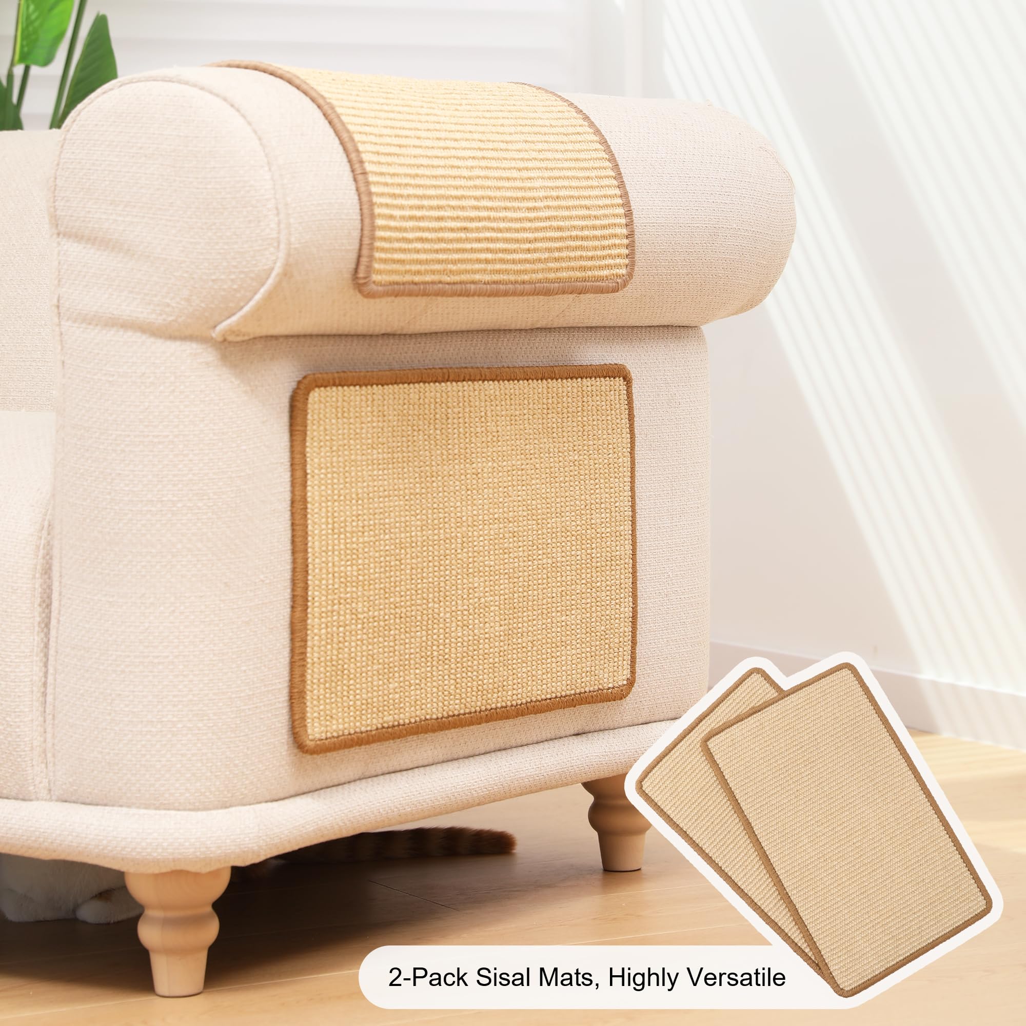 FUKUMARU Cat Scratching Mat - 2 Packs, 19.6"x11.8", Natural Sisal, Beige, Indoor Furniture Protector