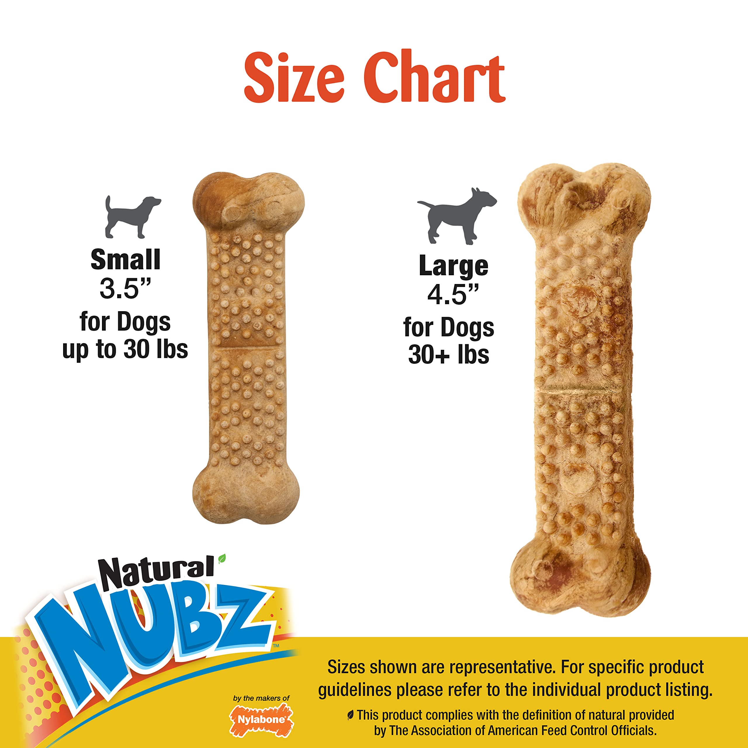 Nylabone Nubz Natural Edible Chew Treats for Dogs, Made in USA, Chicken Flavor, Large - Up to 50 lbs. (40 Count)