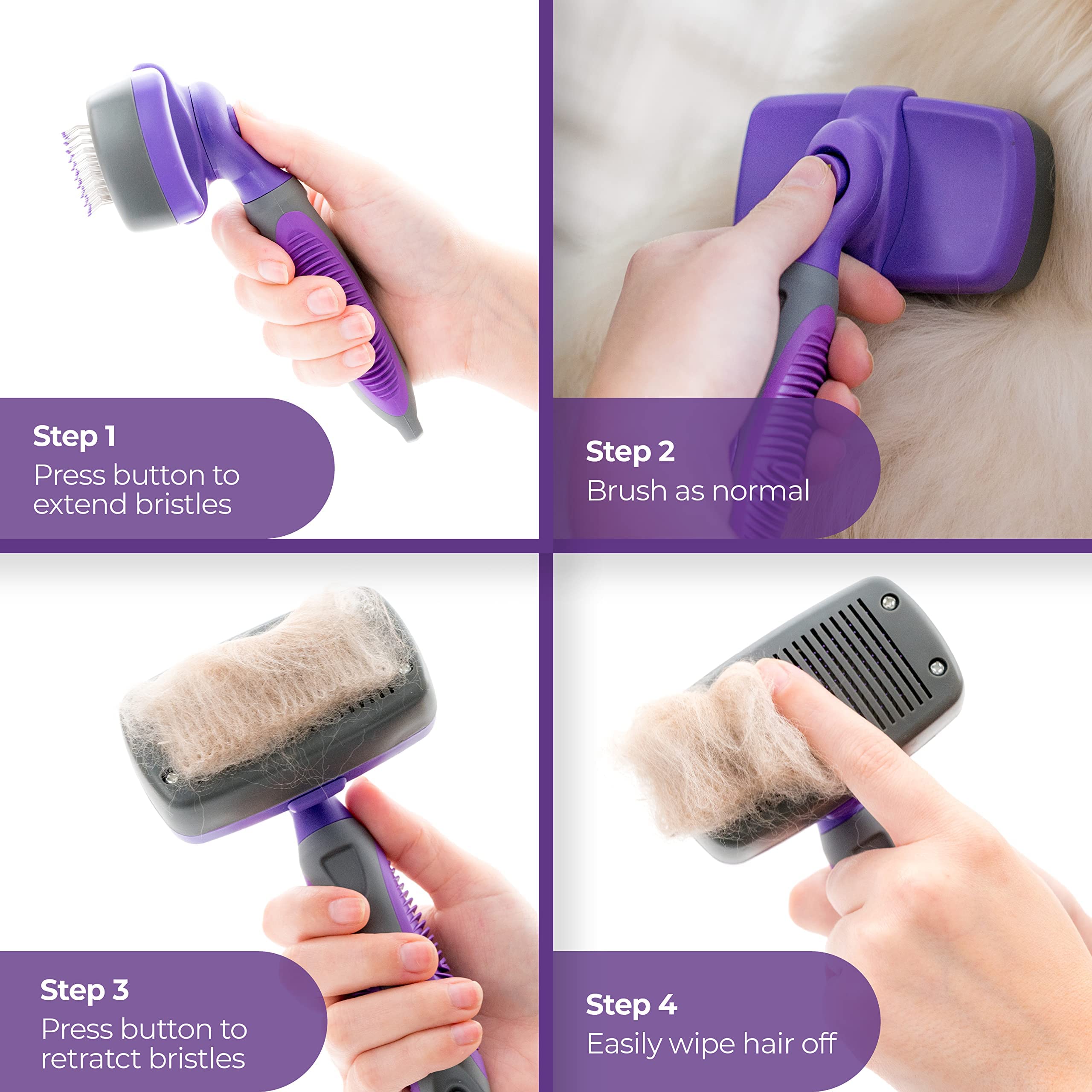 Hertzko Self-Cleaning Slicker Brush for Dogs & Cats - Grooming Tool for Shedding, Sensitive Skin, Regular Size, Purple