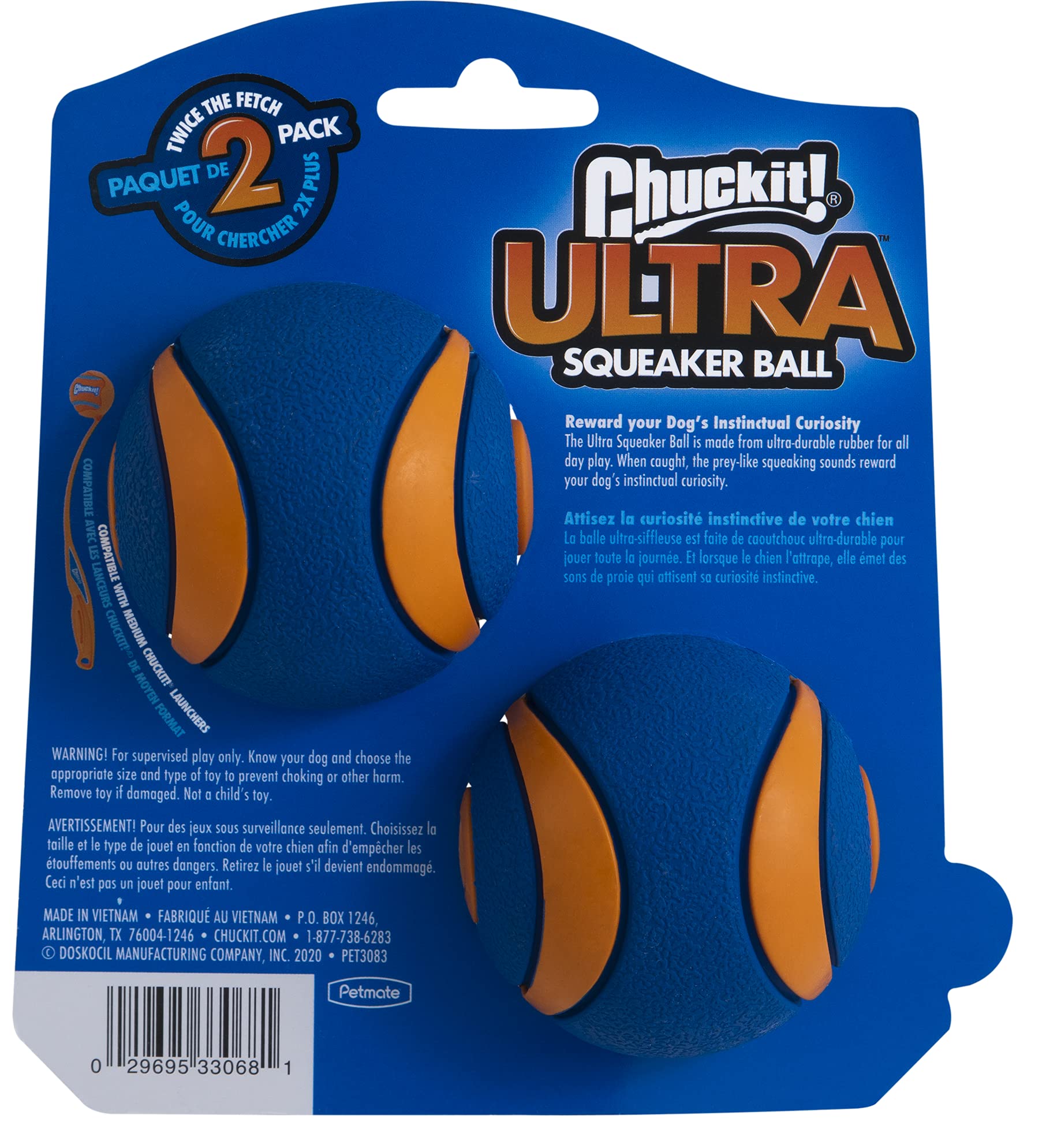 Chuckit! Ultra Squeaker Balls For Dogs, Floating Water Pet Toys, Durable Rubber Pet Toy, Bouncy Squeaky Fetch Balls For Dogs, Pack Of 2, Medium (2.5')