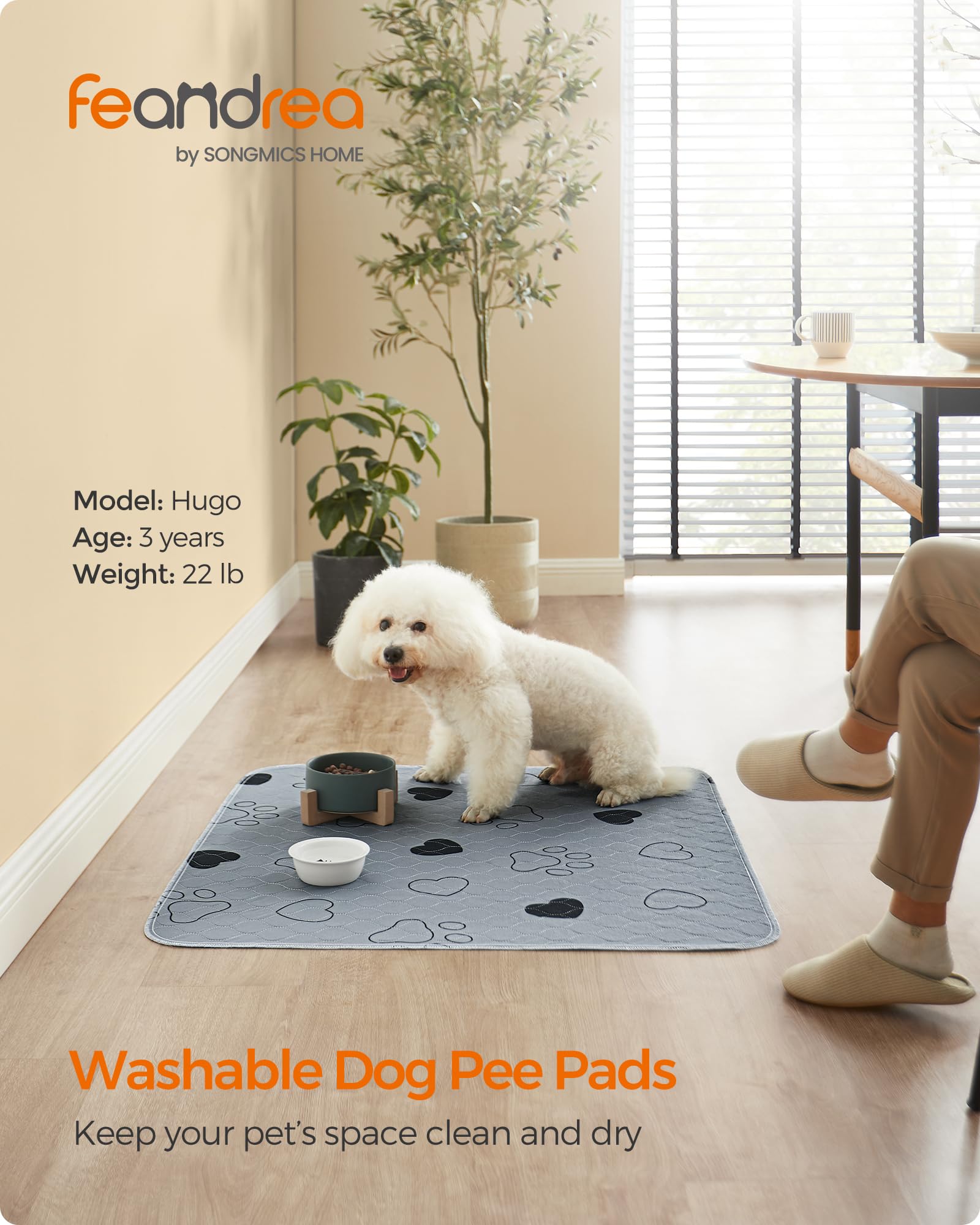 Feandrea Washable Dog Pee Pads, 2 Pack, Reusable Dog Pads, 36 X 34 Inches, M, Waterproof Pet Training Pads, Leakproof, Non-Slip,