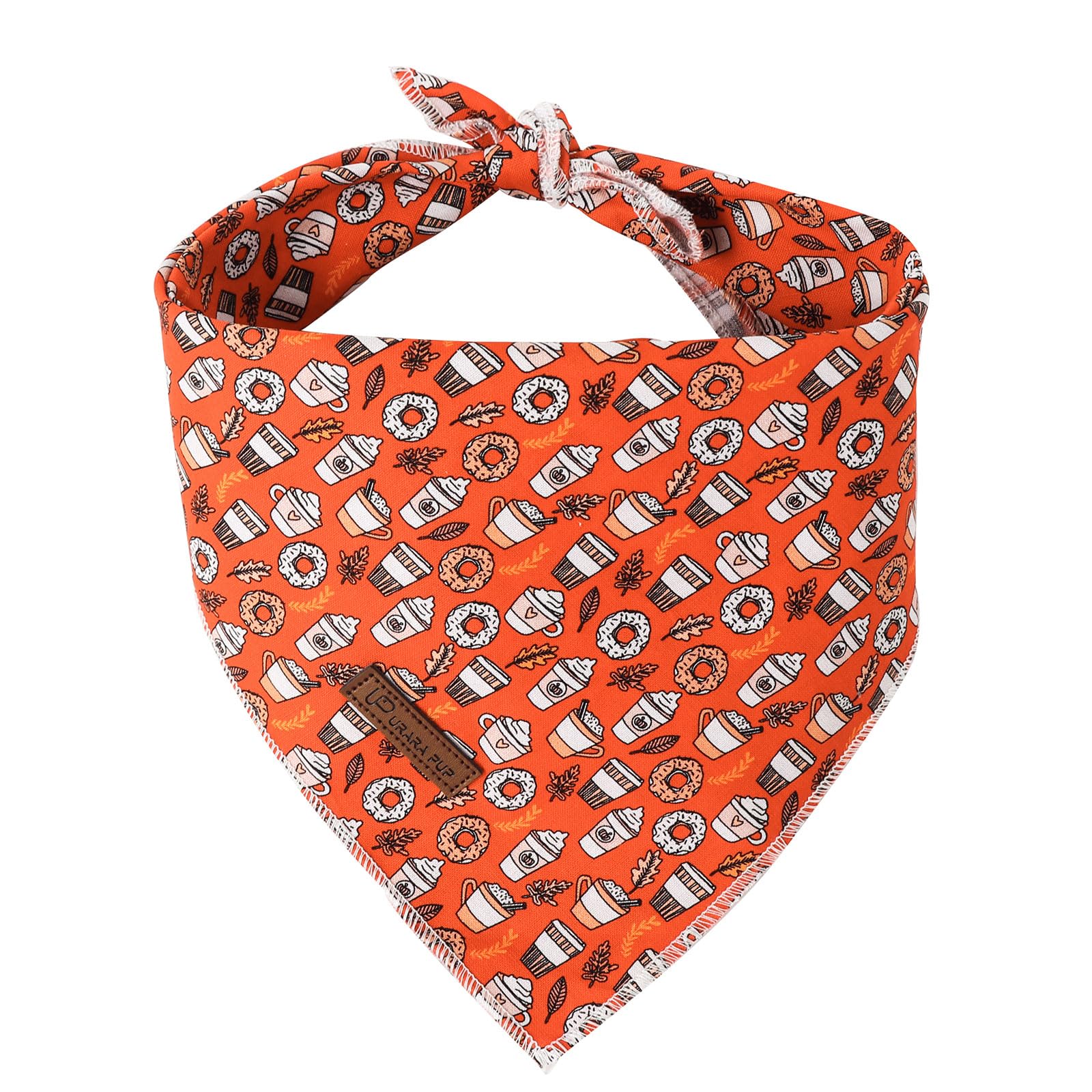Up Urara Pup Fall Dog Bandana, Autumn Triangle Bid Scarf With Cup,Doughnut Pattern, Cotton Pet Kerchief For Girl Boy Dogs Or Cat