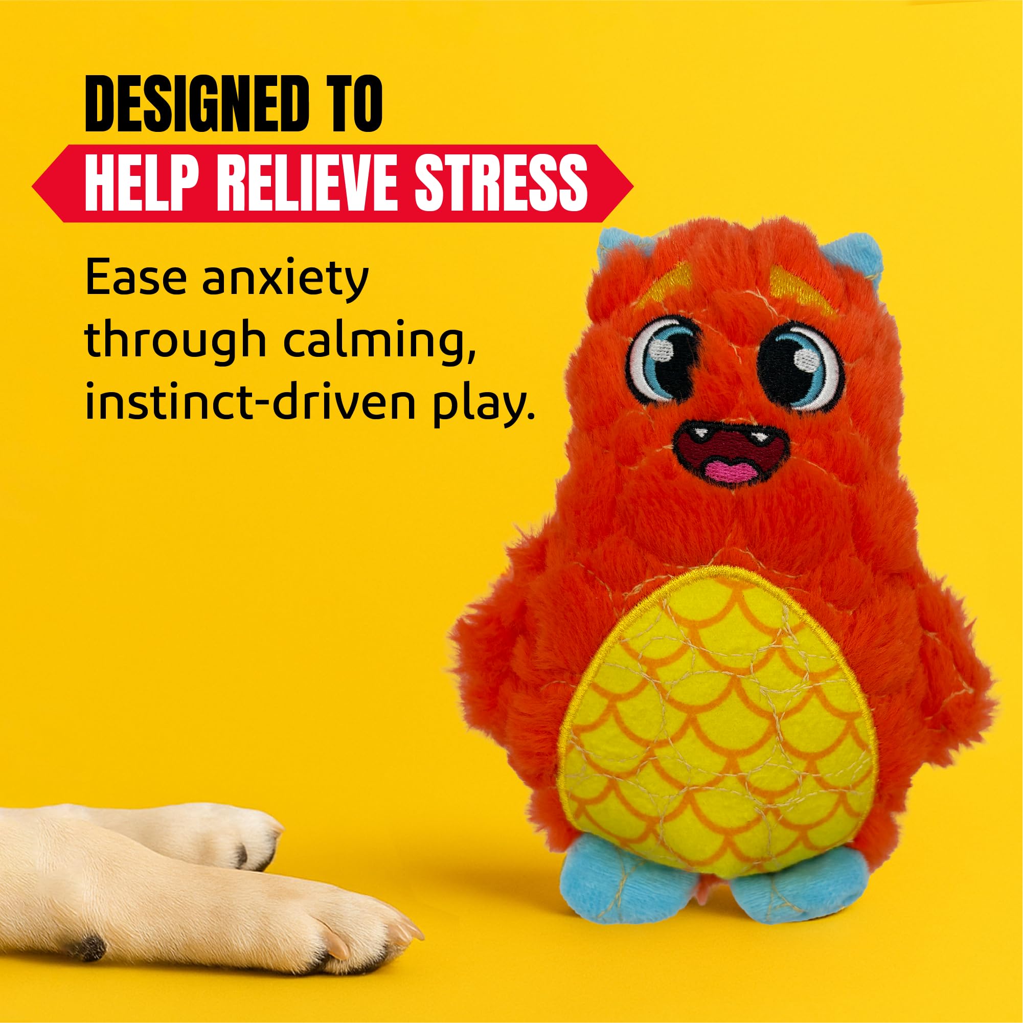 Bite Force - Durable & Strong Dog Toy Orange Monster with Squeaker, Kevlar-Reinforced for Aggressive Chewers.