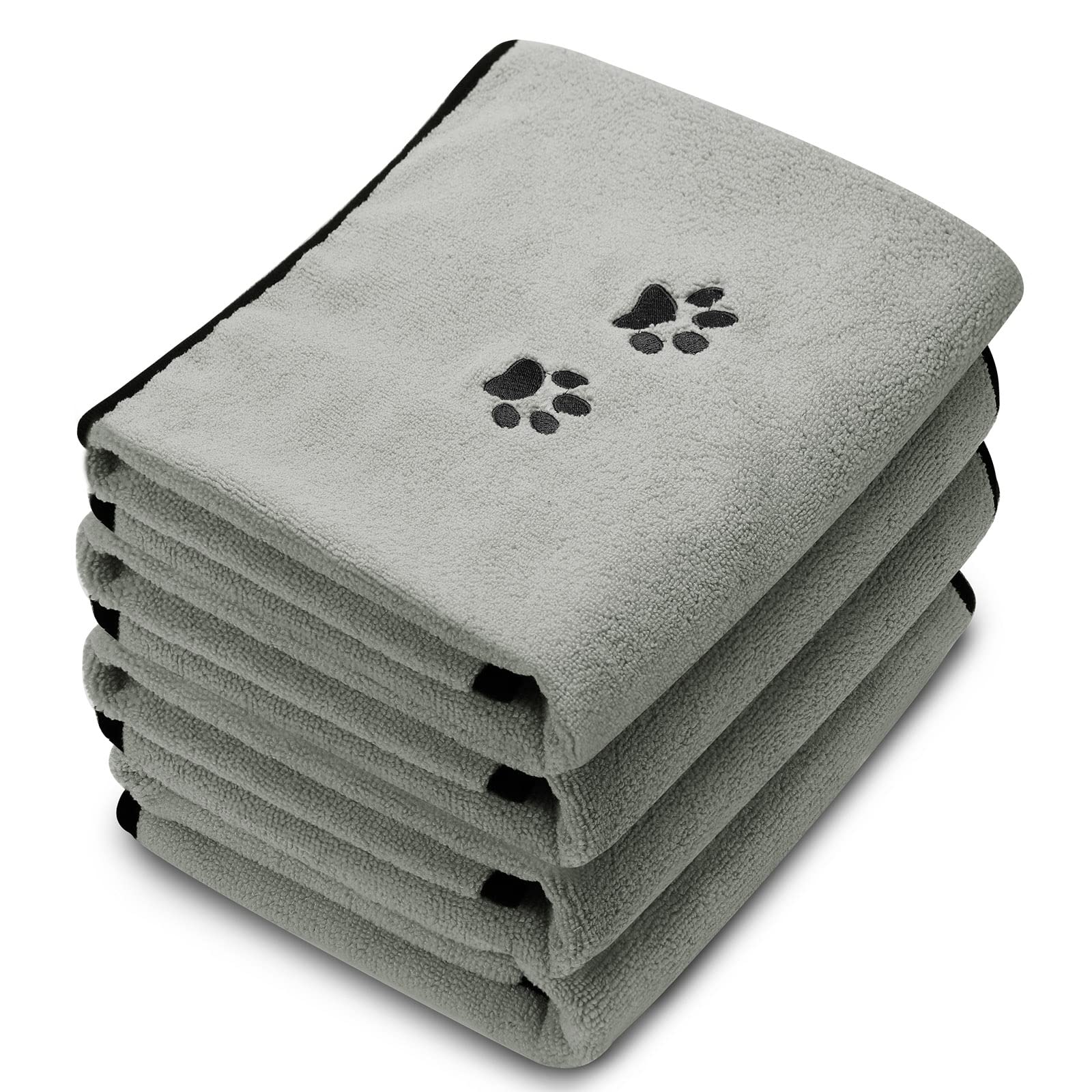 4 Pack Dog Towels For Drying Dogs Microfiber Dog Towel Soft Absorbent Pet Bath Towel Dog Drying Grooming Towel With Embroidered Paw For Pet Dogs Cats Bathing And Grooming (Gray, 27.5 X 55 Inch)