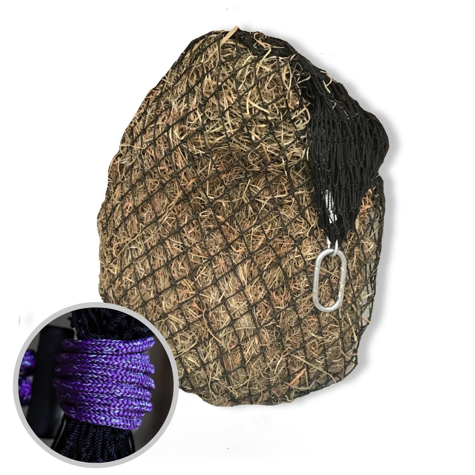 Hay Chix Hay Net for Horses | Slow Feed Hay Bag Feeder | Marine-Grade UV Treated Nylon | Holds 4-6 Flakes | Half Bale Net | 1 3/